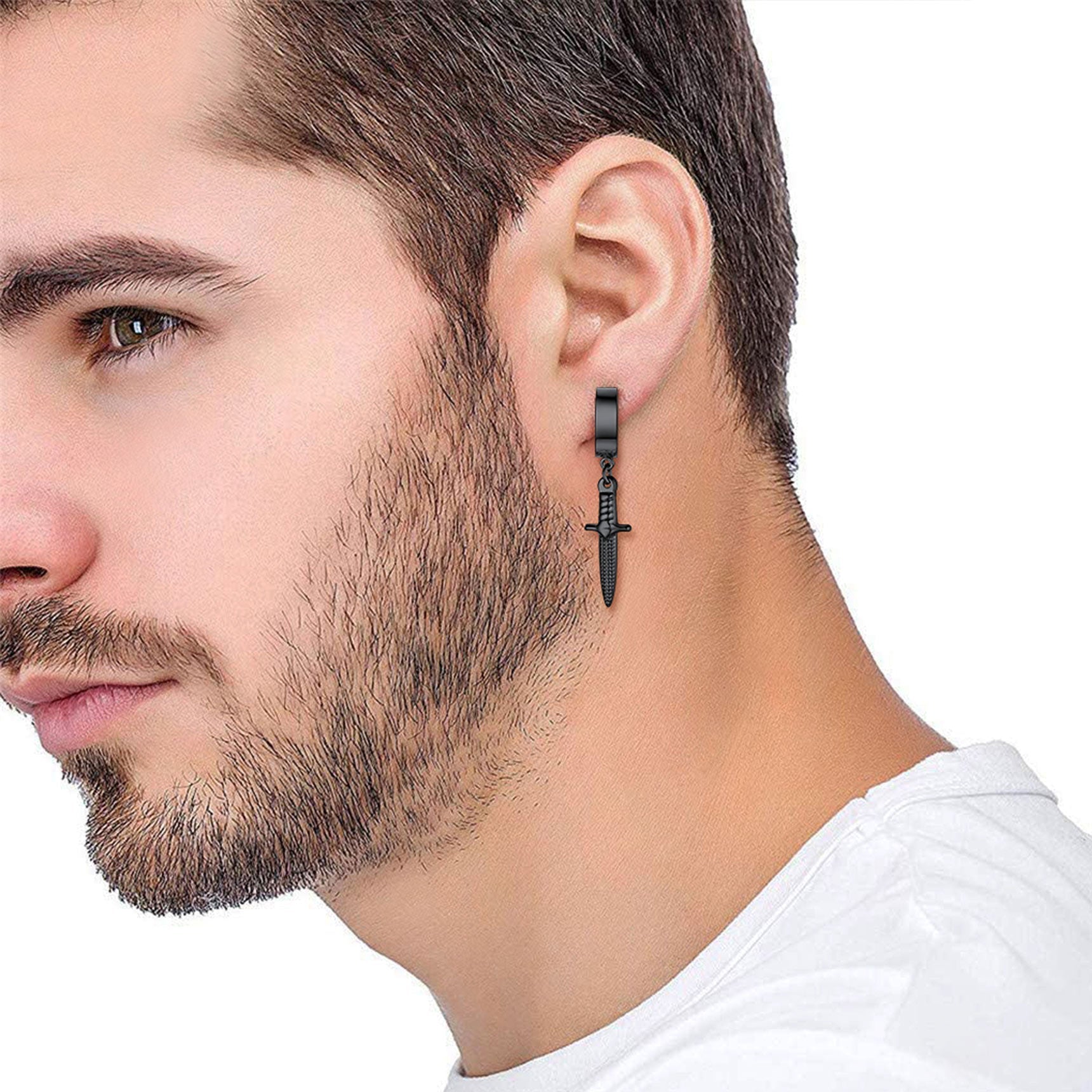 Punk Battle Axe Dagger Dangle Hoop Earring For Men