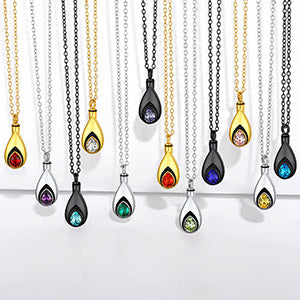 Custom Cremation Tear Drop Birthstone Urn Ashes Necklace for Women