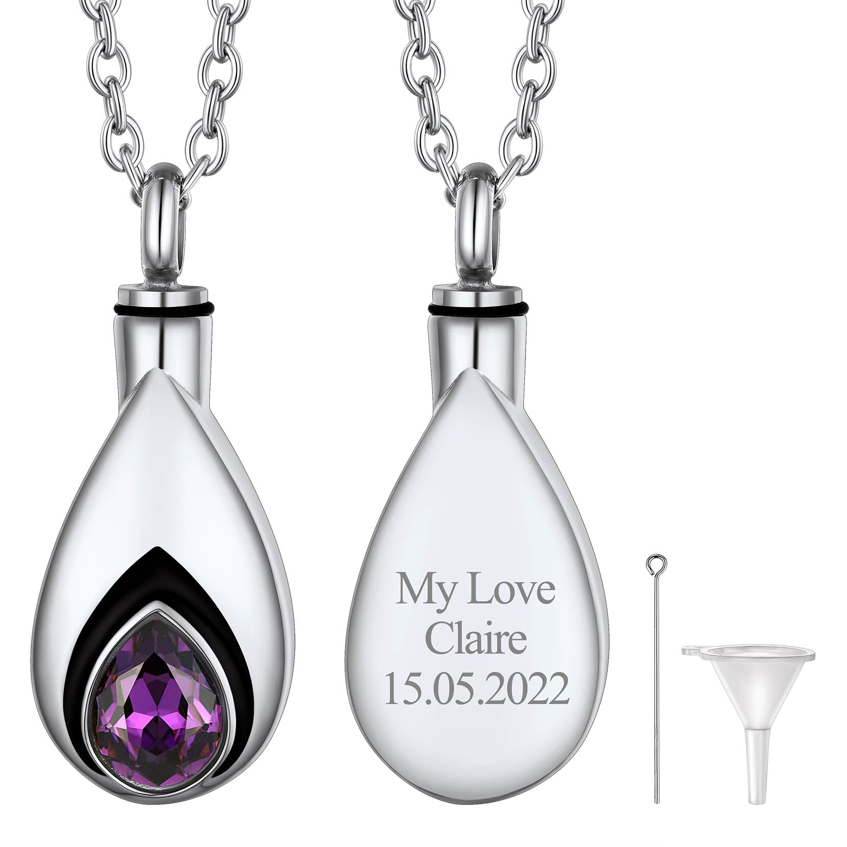 Custom Cremation Tear Drop Birthstone Urn Ashes Necklace for Women
