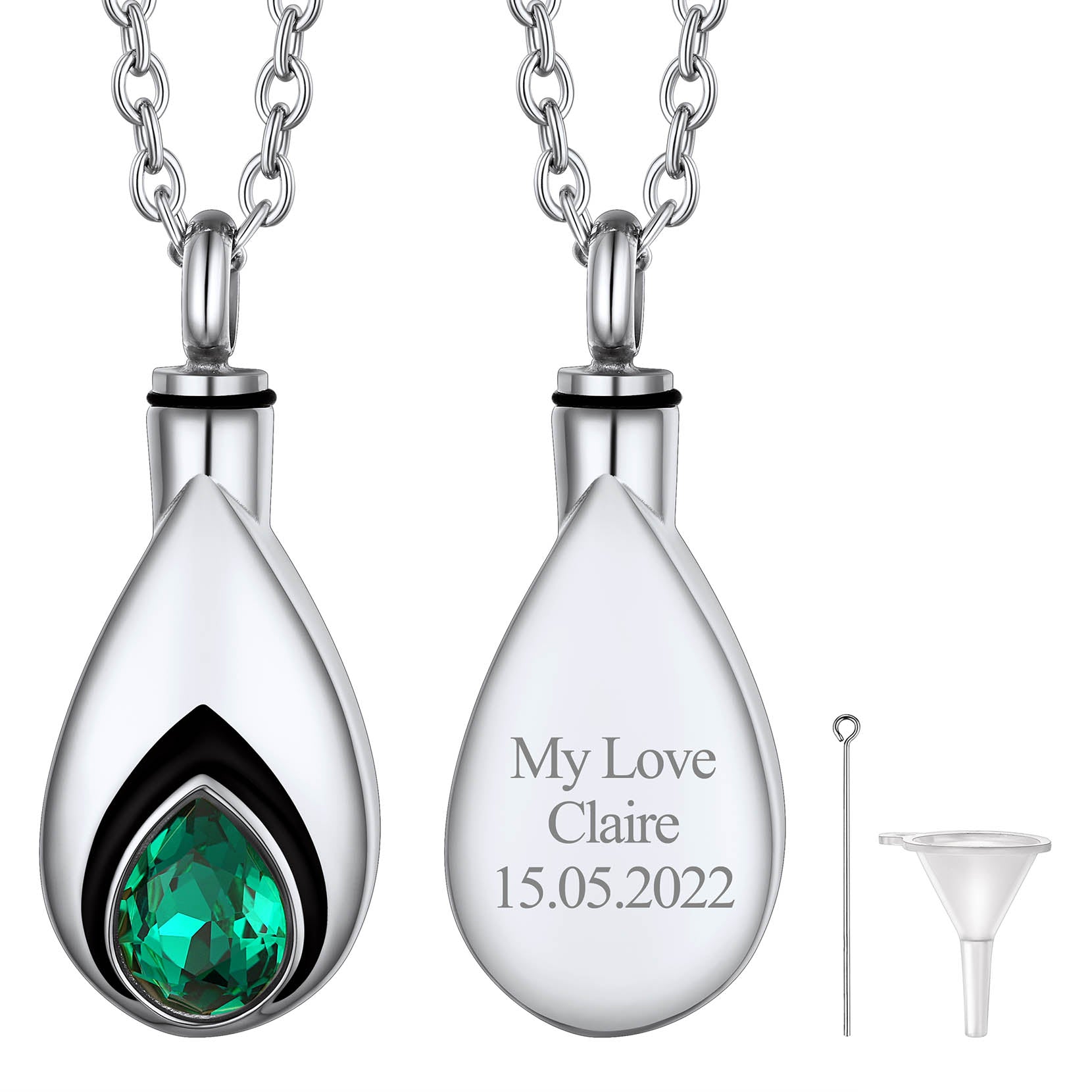 Custom Cremation Tear Drop Birthstone Urn Ashes Necklace for Women