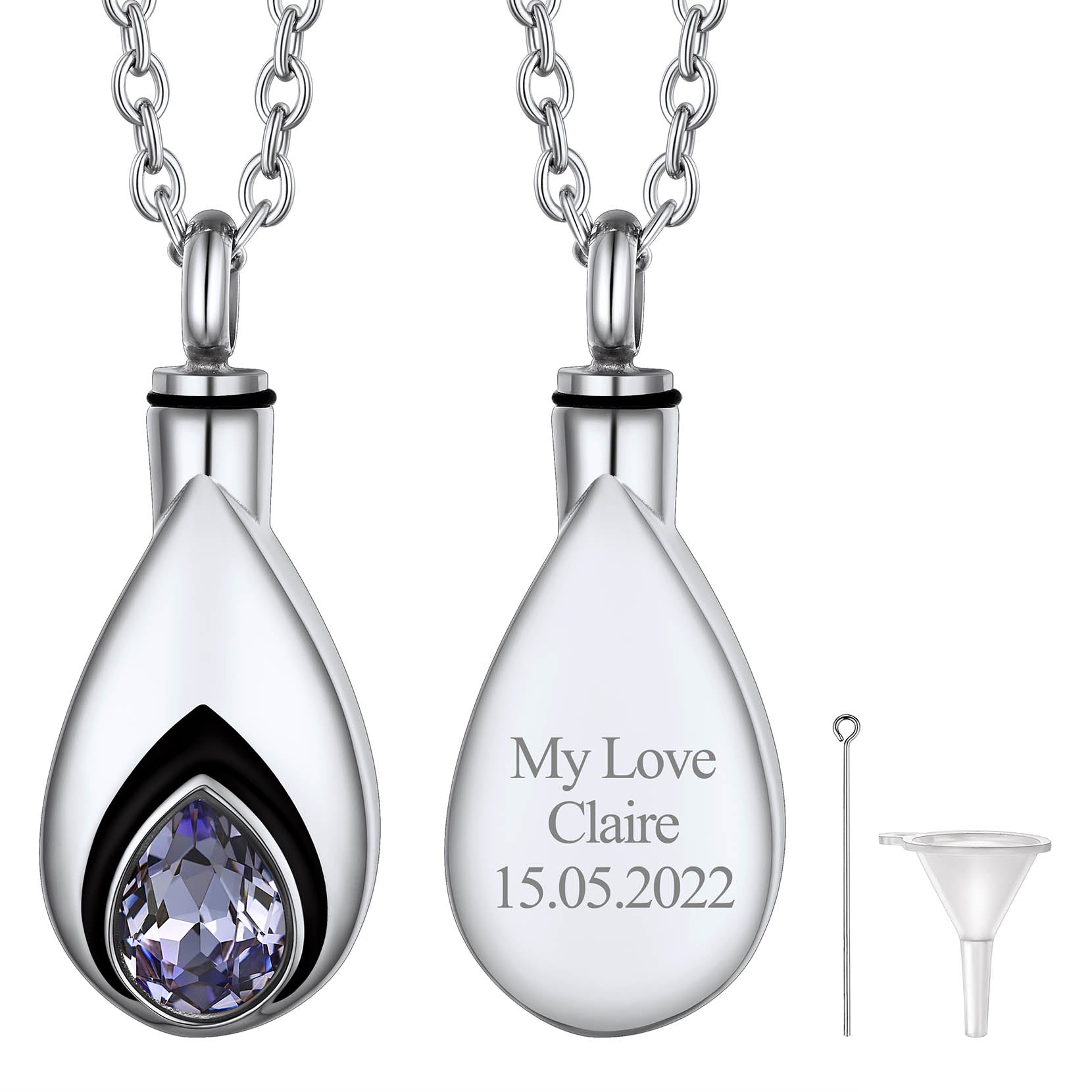 Custom Cremation Tear Drop Birthstone Urn Ashes Necklace for Women