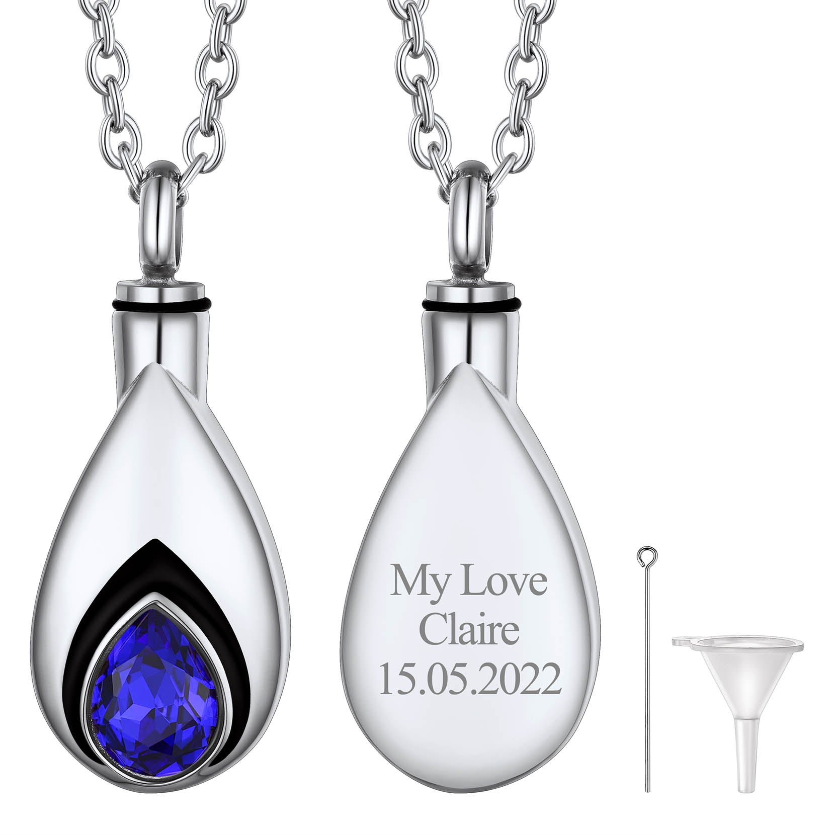 Custom Cremation Tear Drop Birthstone Urn Ashes Necklace for Women