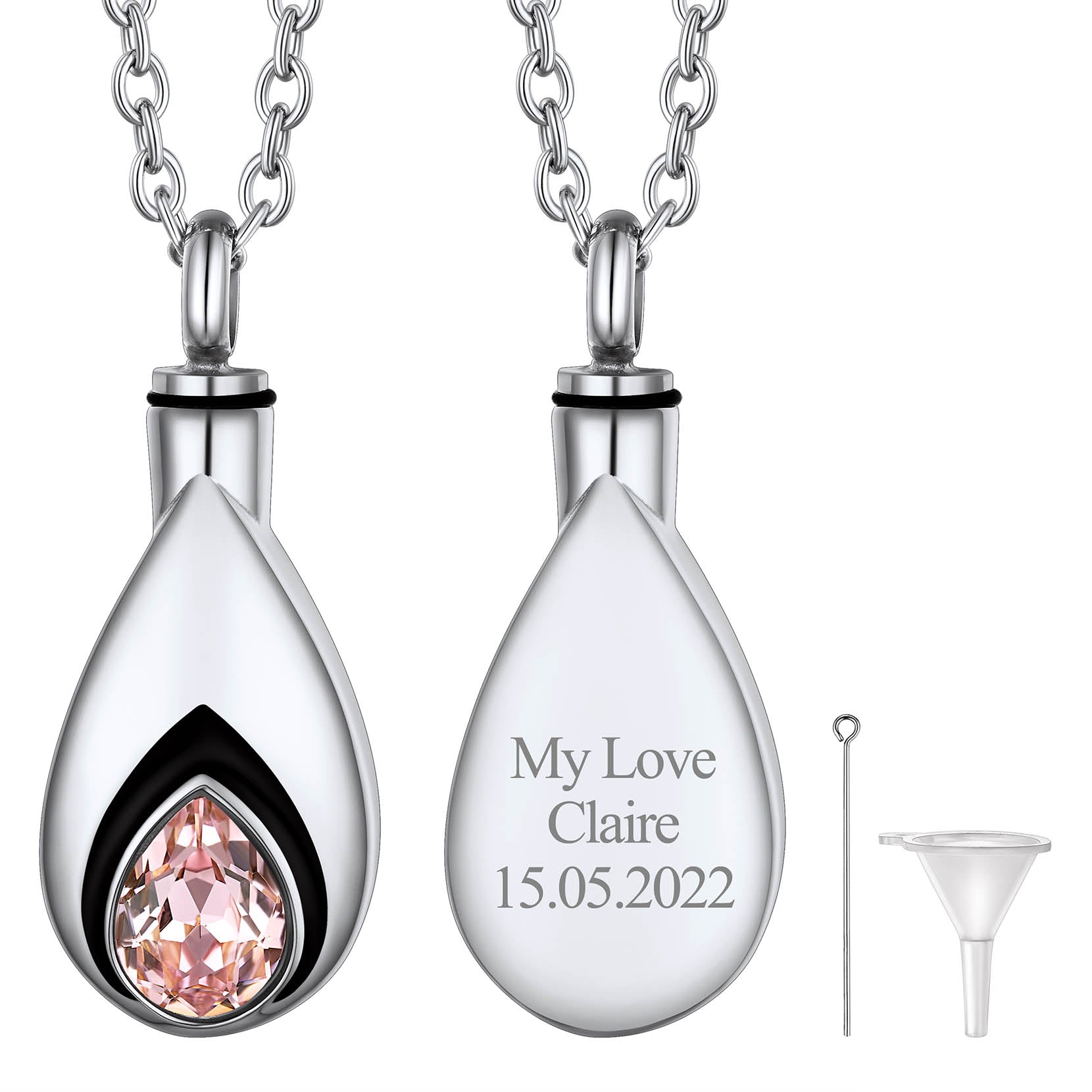 Custom Cremation Tear Drop Birthstone Urn Ashes Necklace for Women