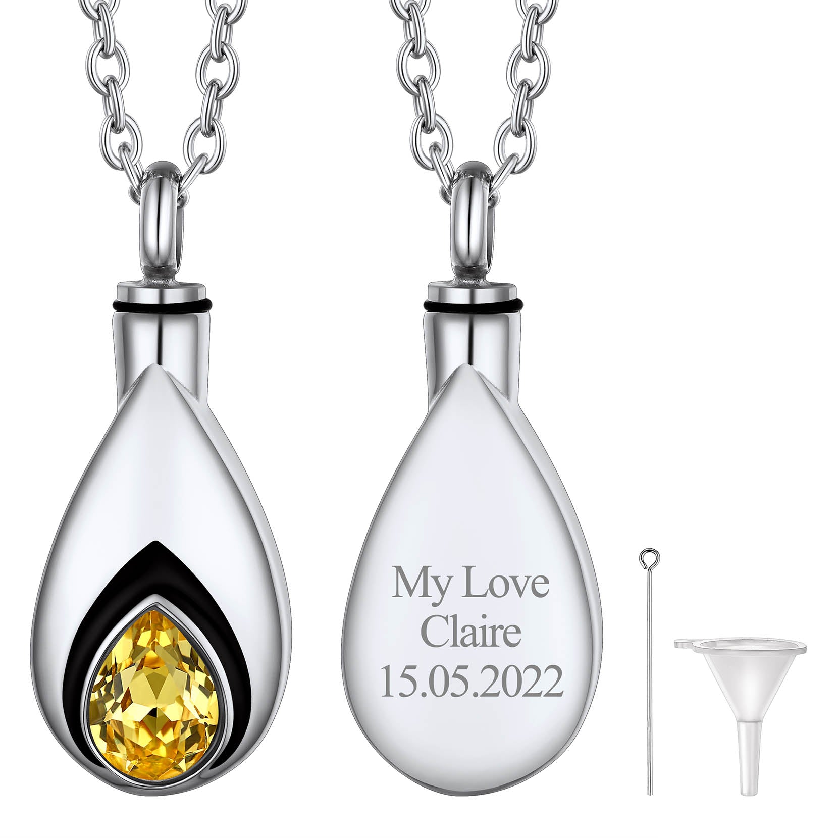 Custom Cremation Tear Drop Birthstone Urn Ashes Necklace for Women
