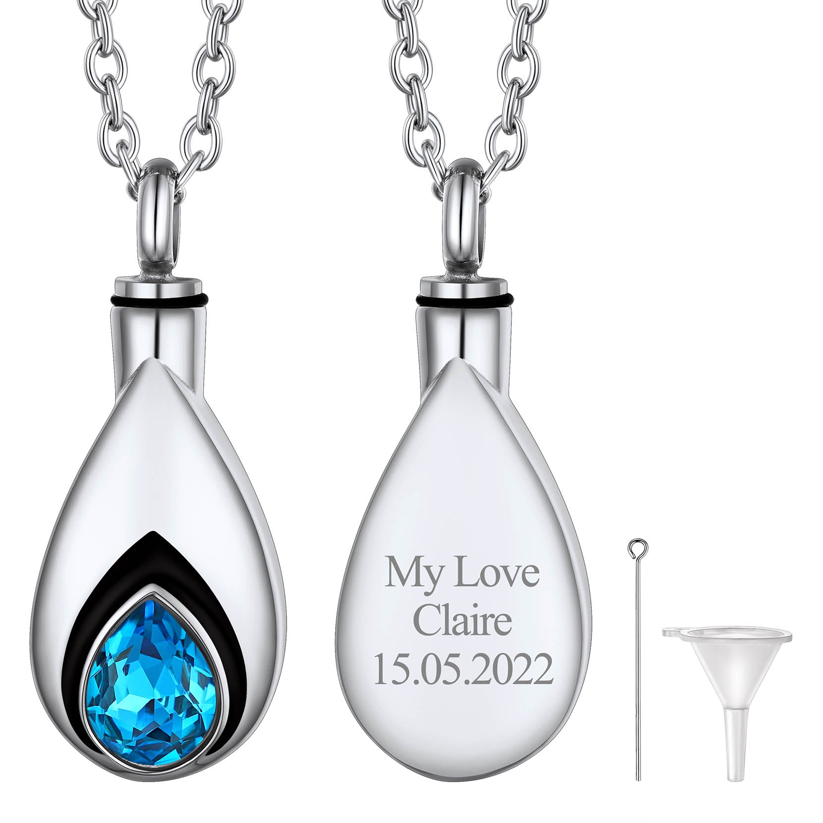 Custom Cremation Tear Drop Birthstone Urn Ashes Necklace for Women