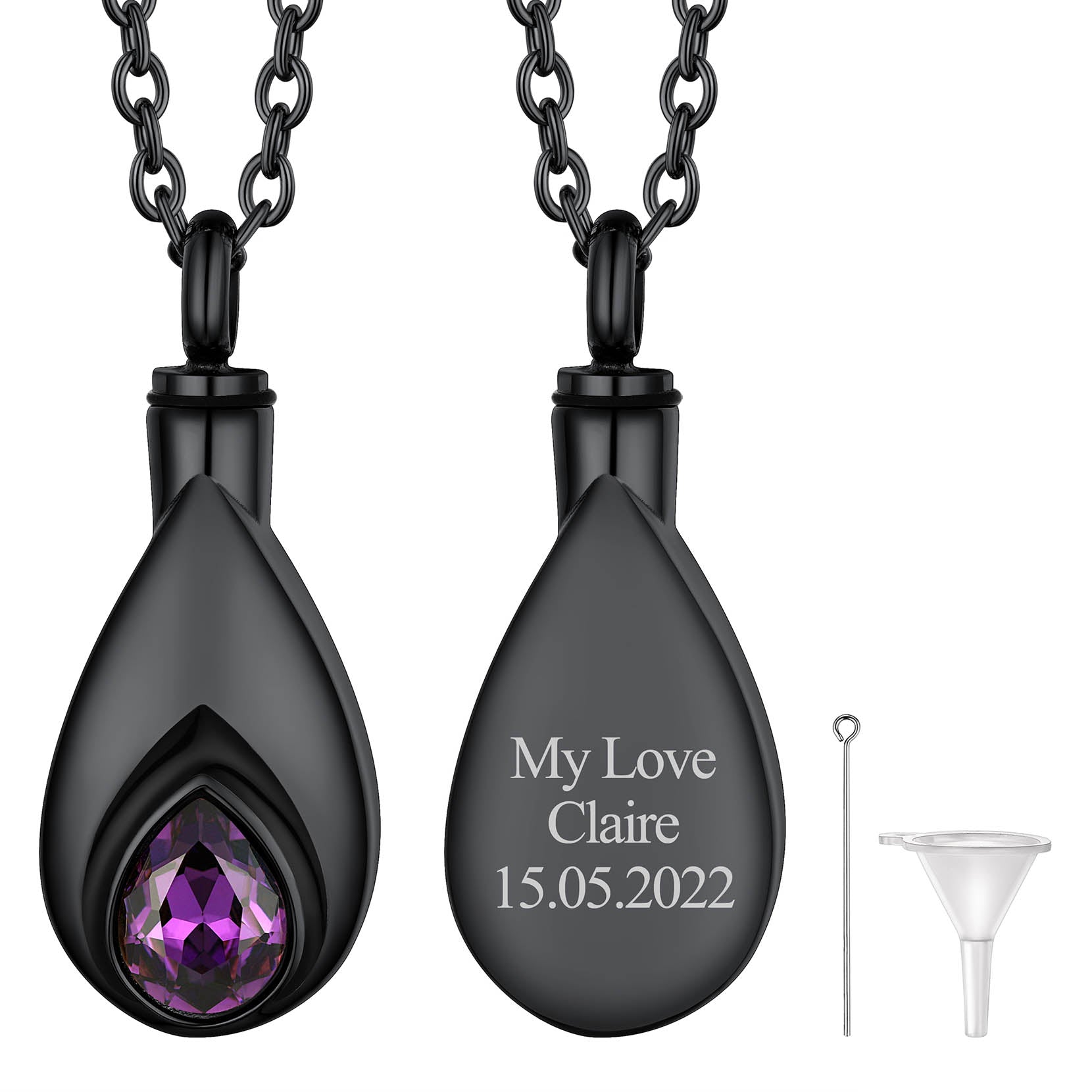 Custom Cremation Tear Drop Birthstone Urn Ashes Necklace for Women