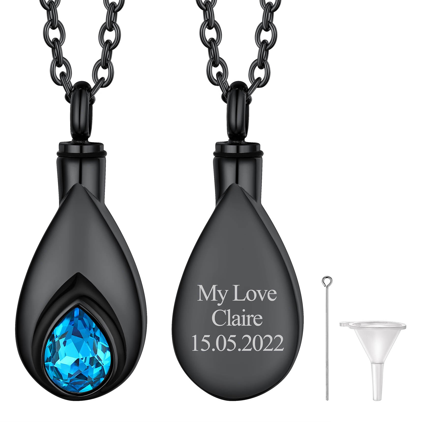 Custom Cremation Tear Drop Birthstone Urn Ashes Necklace for Women