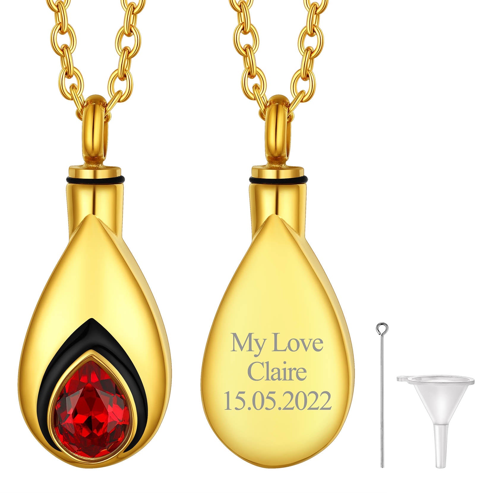 Custom Cremation Tear Drop Birthstone Urn Ashes Necklace for Women