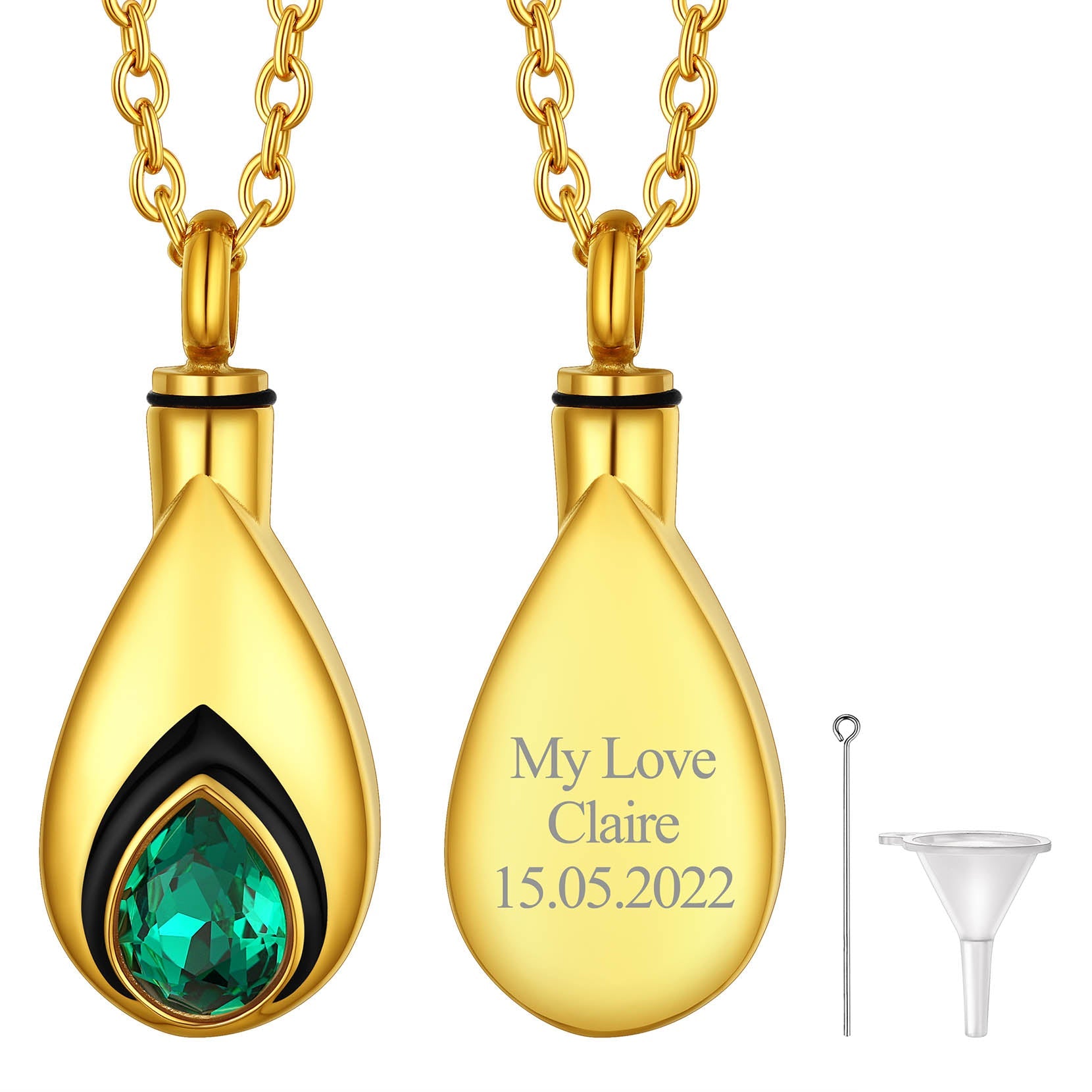 Custom Cremation Tear Drop Birthstone Urn Ashes Necklace for Women