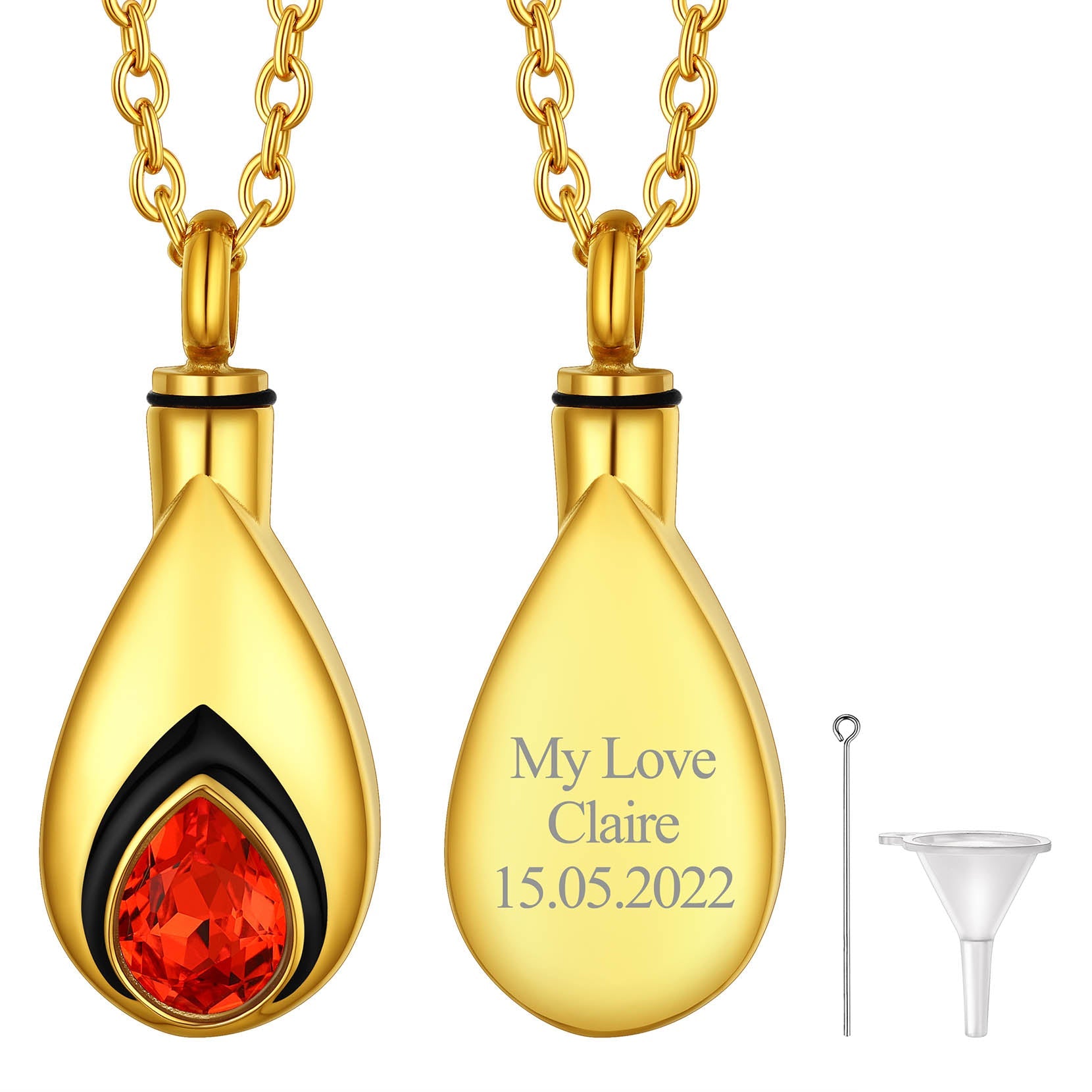 Custom Cremation Tear Drop Birthstone Urn Ashes Necklace for Women