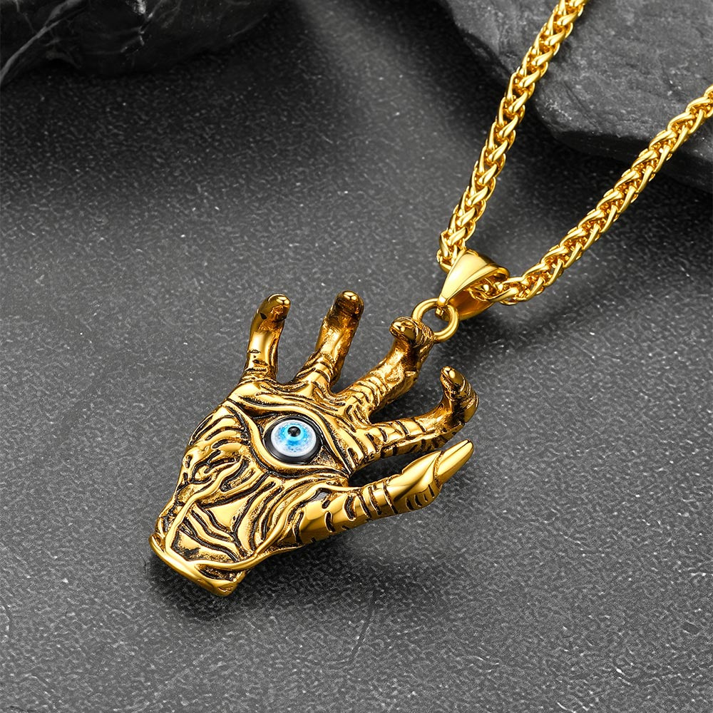 Dragon Claw Blue Evil Eye Pendant Necklace for Men
