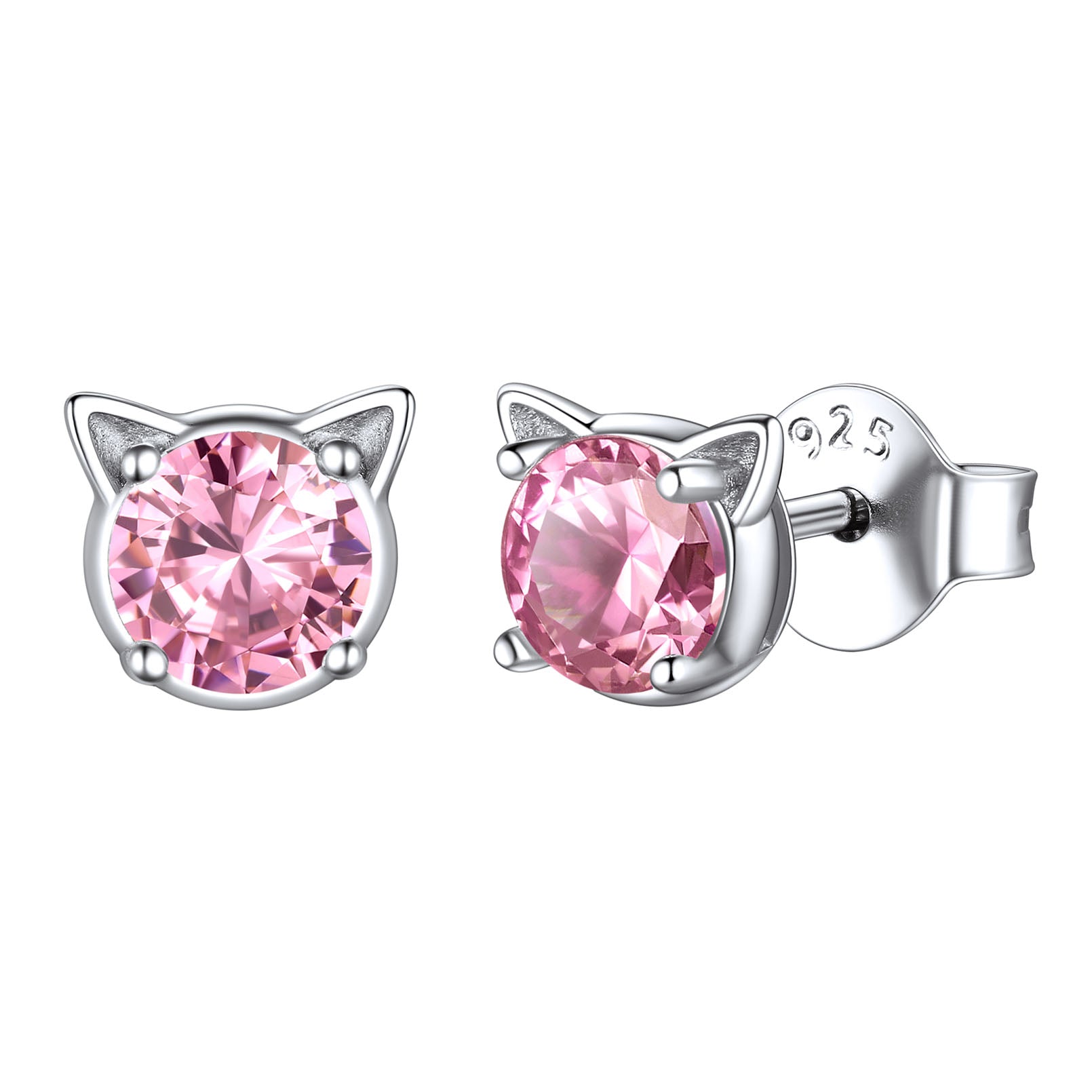 Silver Birthstone Cat Stud Earrings for Women Cat Lovers
