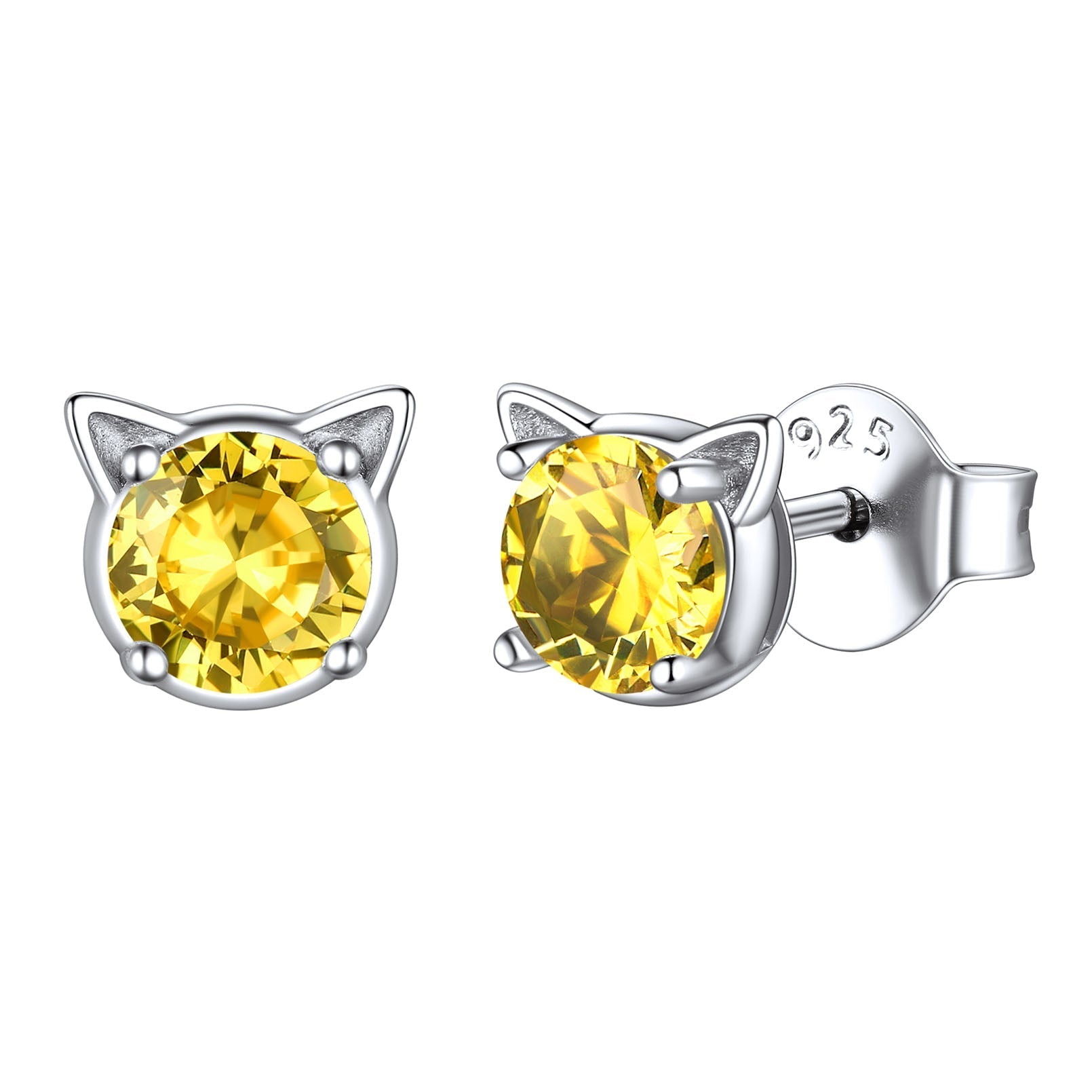 Silver Birthstone Cat Stud Earrings for Women Cat Lovers