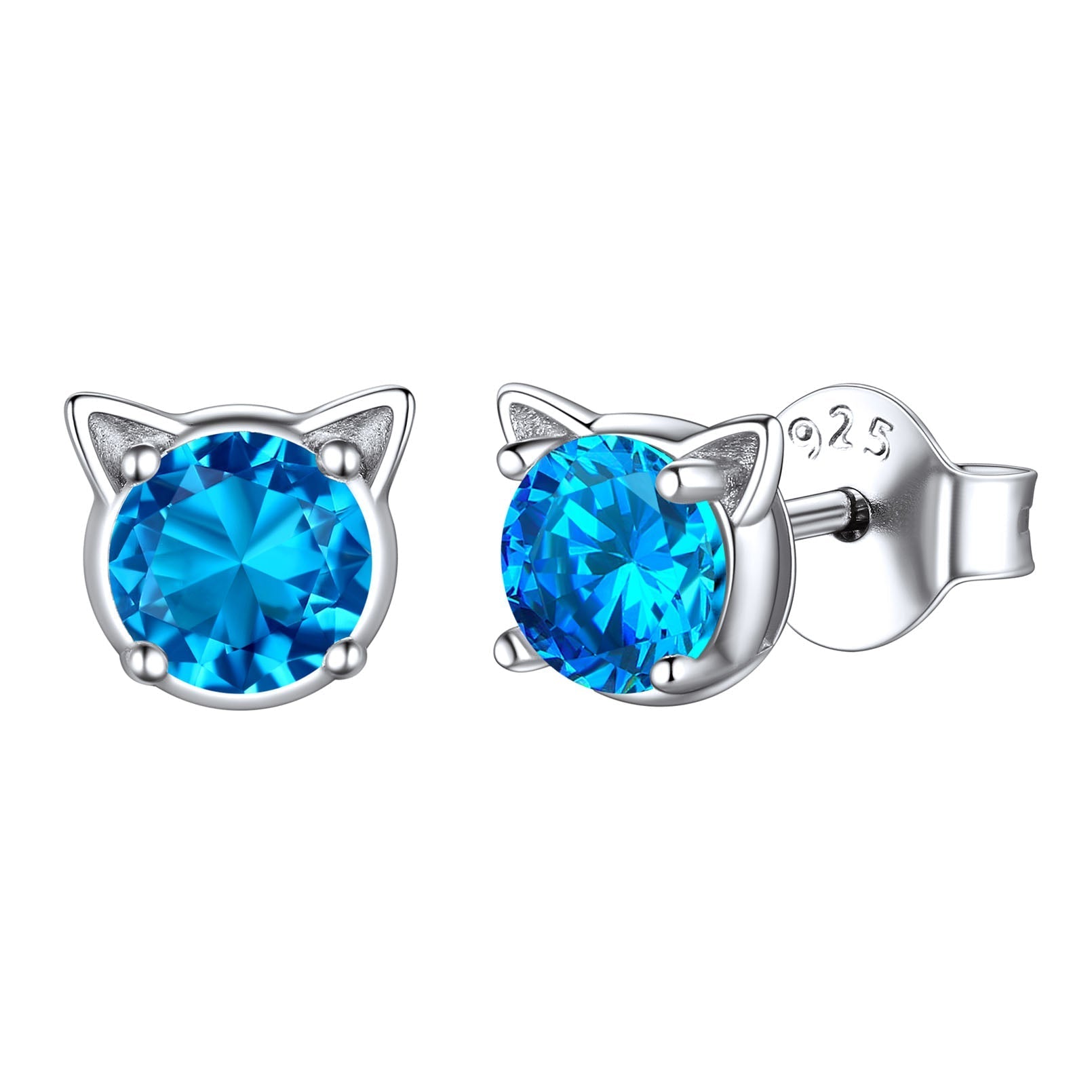 Silver Birthstone Cat Stud Earrings for Women Cat Lovers