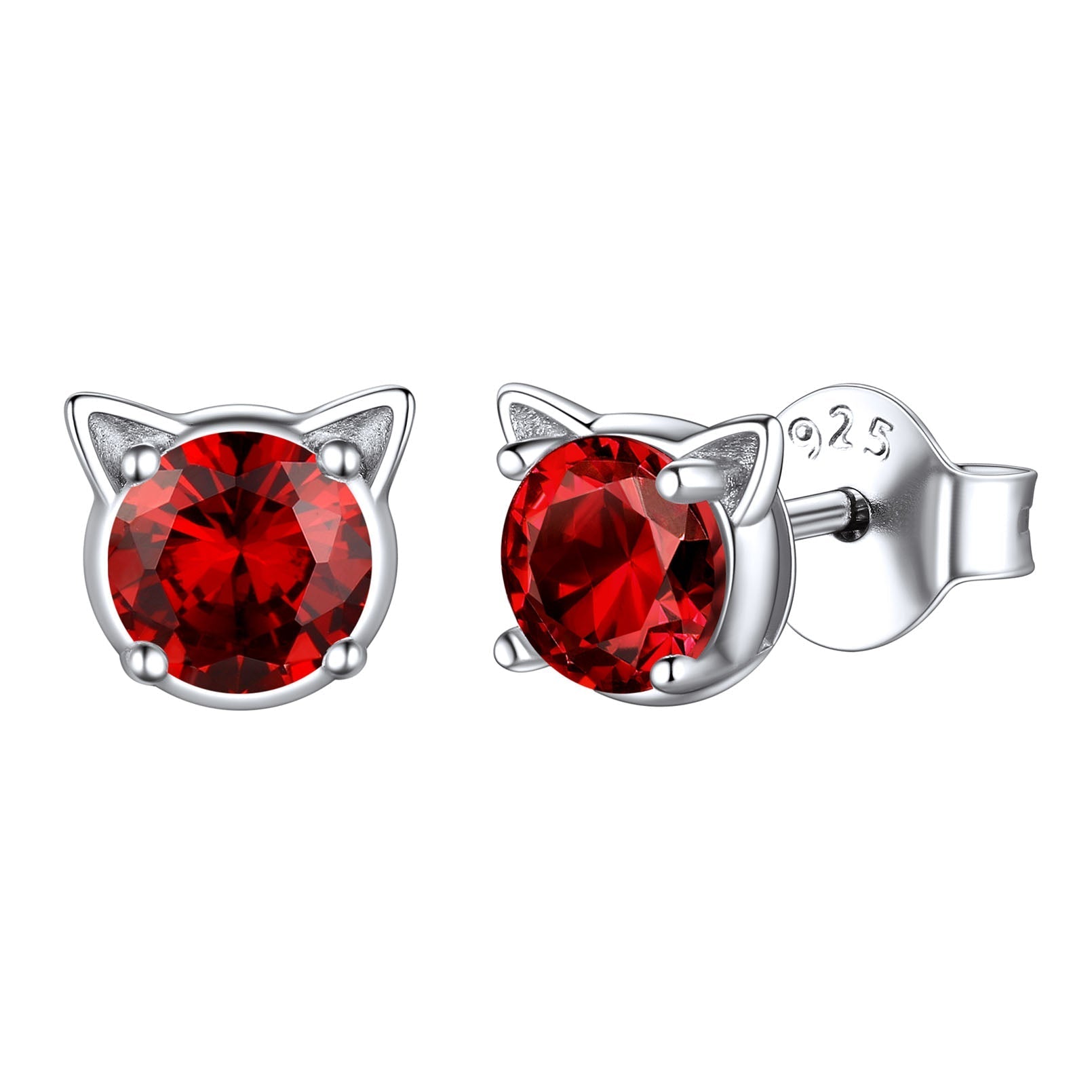 Silver Birthstone Cat Stud Earrings for Women Cat Lovers