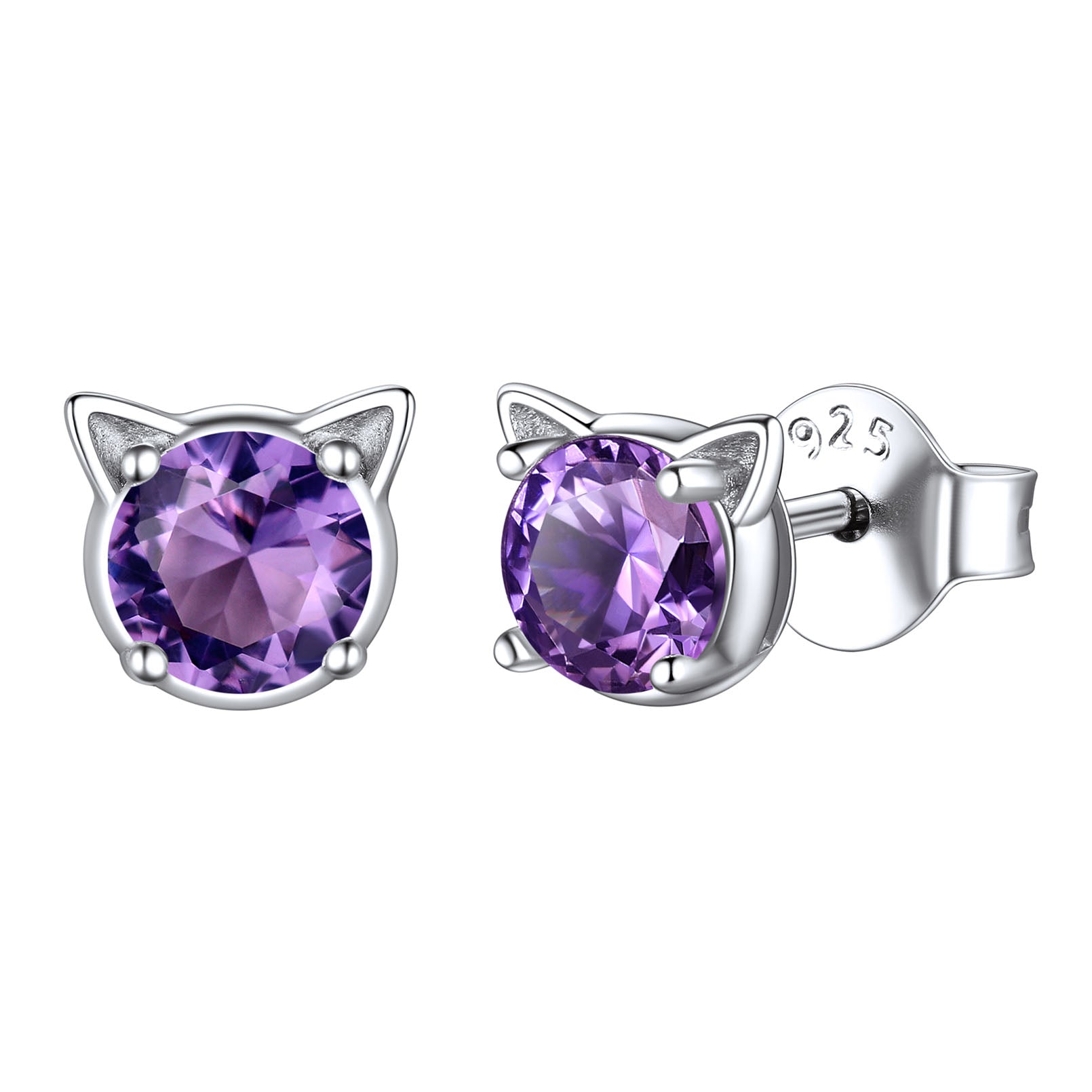 Silver Birthstone Cat Stud Earrings for Women Cat Lovers