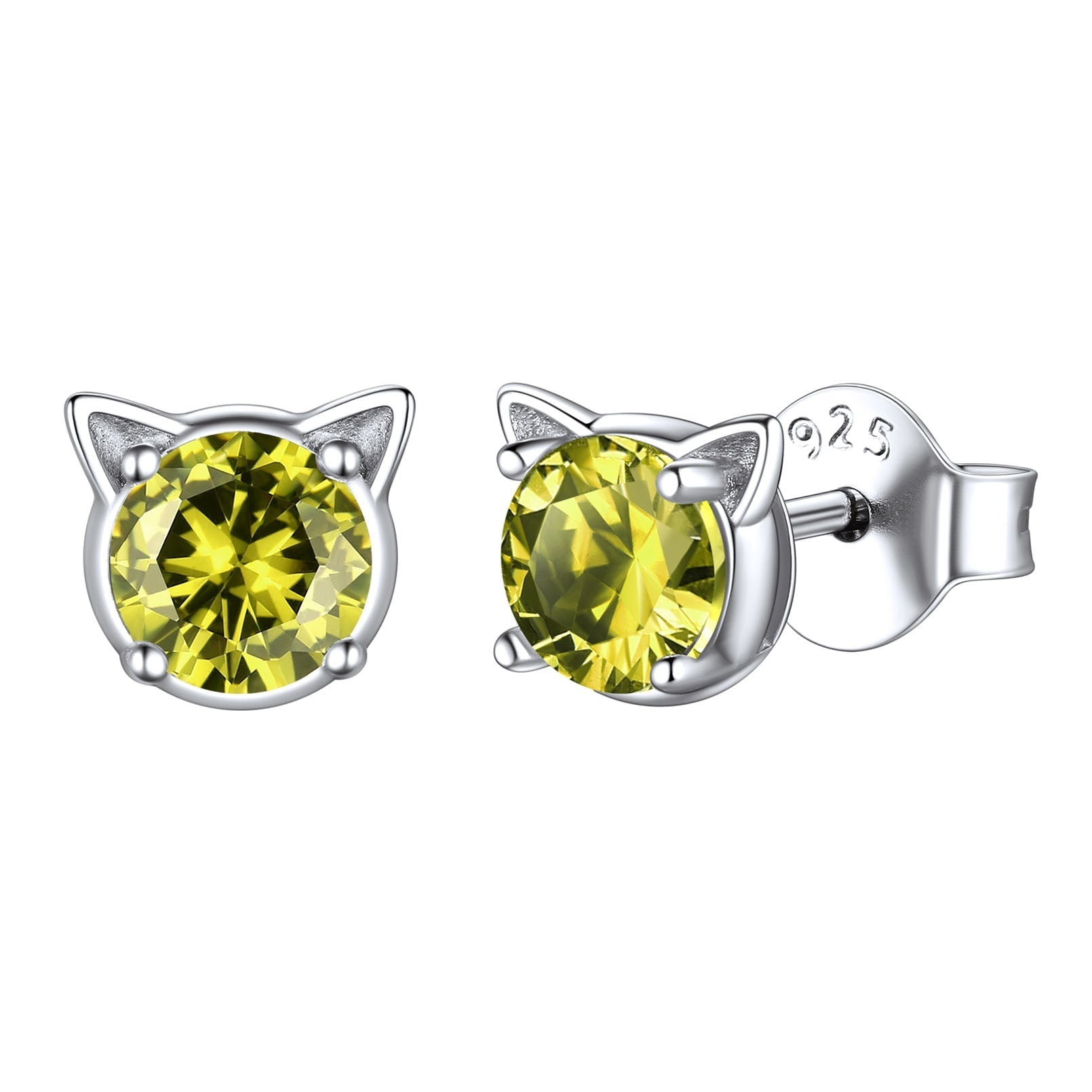 Silver Birthstone Cat Stud Earrings for Women Cat Lovers