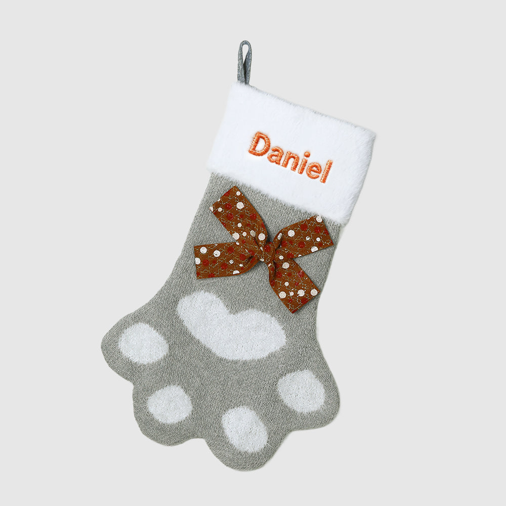 Personalized Paw Christmas Stocking with Name, Holiday Dog & Cat Stocking Gift