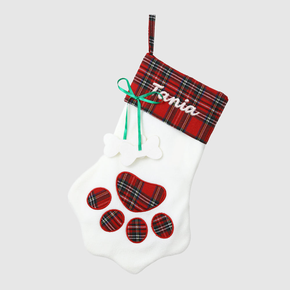 Personalized Paw Christmas Stocking with Name, Holiday Dog & Cat Stocking Gift