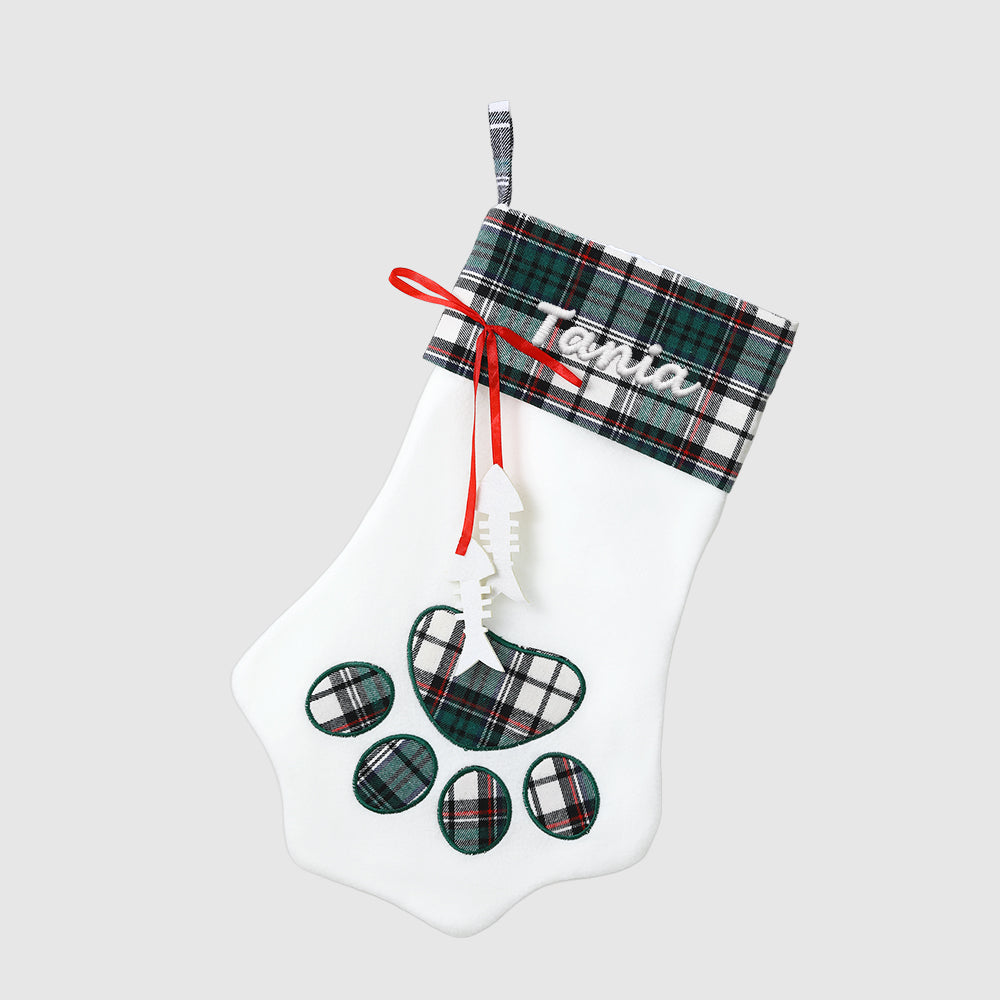 Personalized Paw Christmas Stocking with Name, Holiday Dog & Cat Stocking Gift