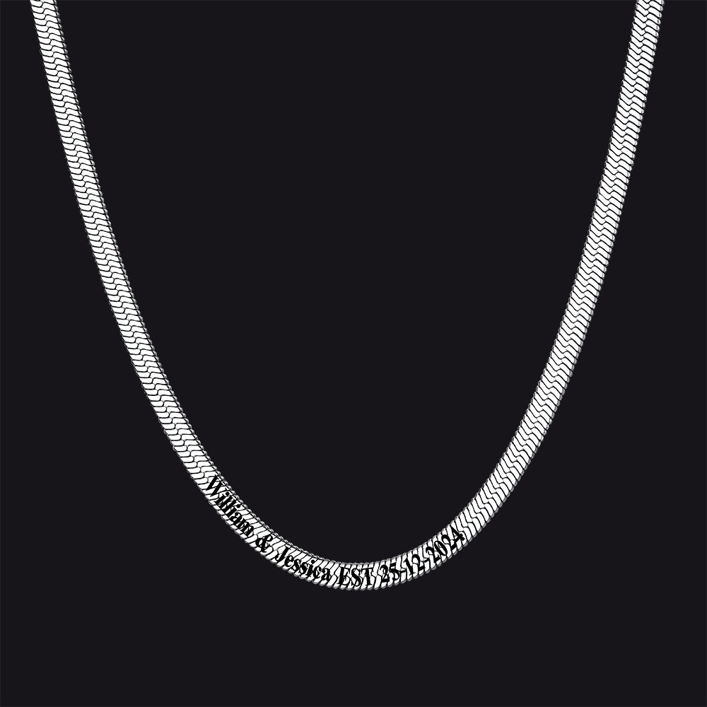 Customized Engraved Herringbone Snake Chain Choker Necklace for Women Men