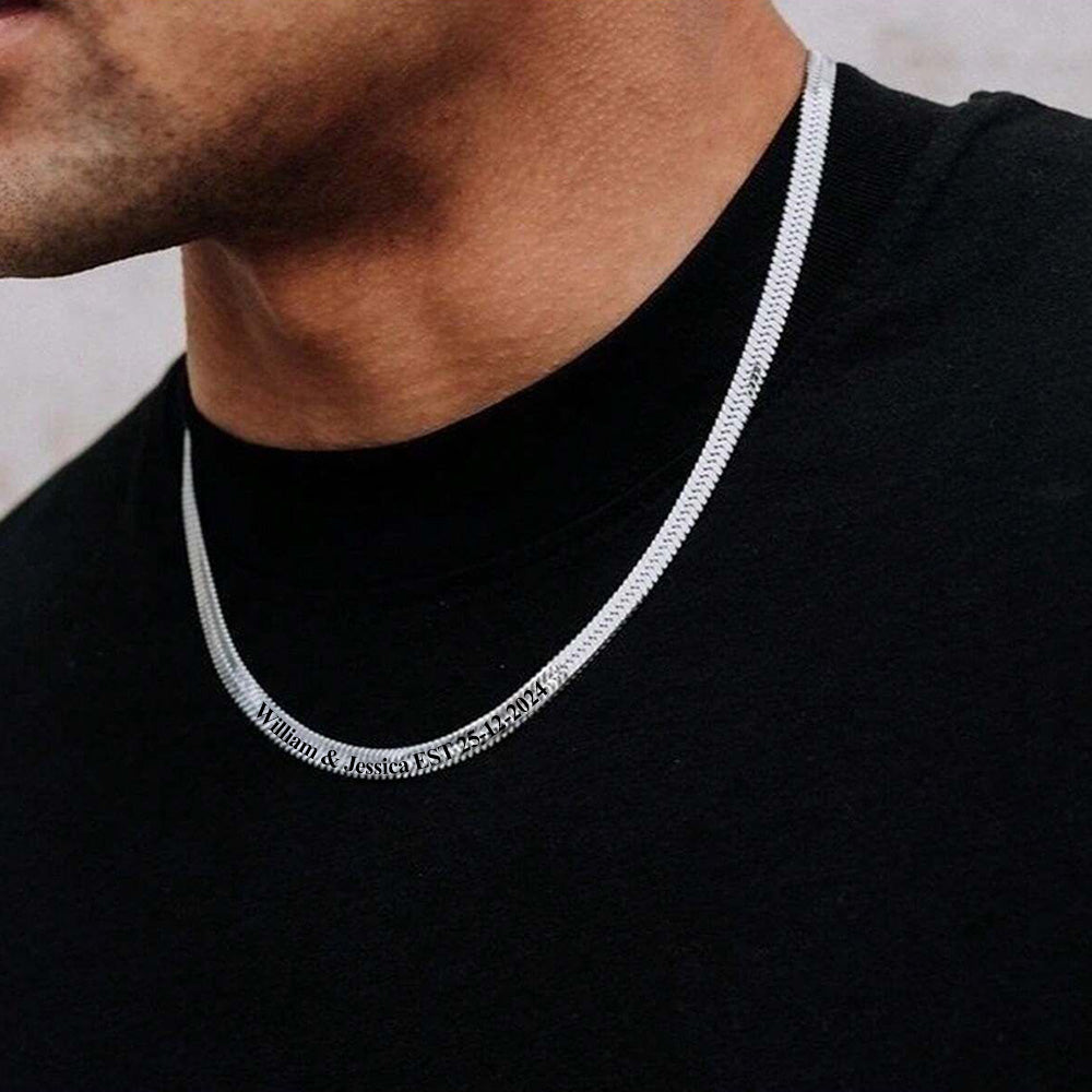 Customized Engraved Herringbone Snake Chain Choker Necklace for Women Men