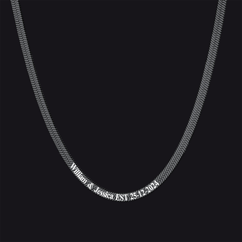 Customized Engraved Herringbone Snake Chain Choker Necklace for Women Men