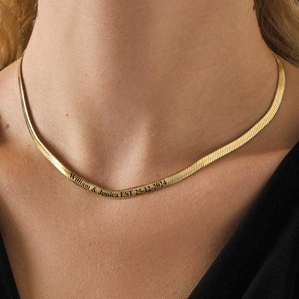 Customized Engraved Herringbone Snake Chain Choker Necklace for Women Men