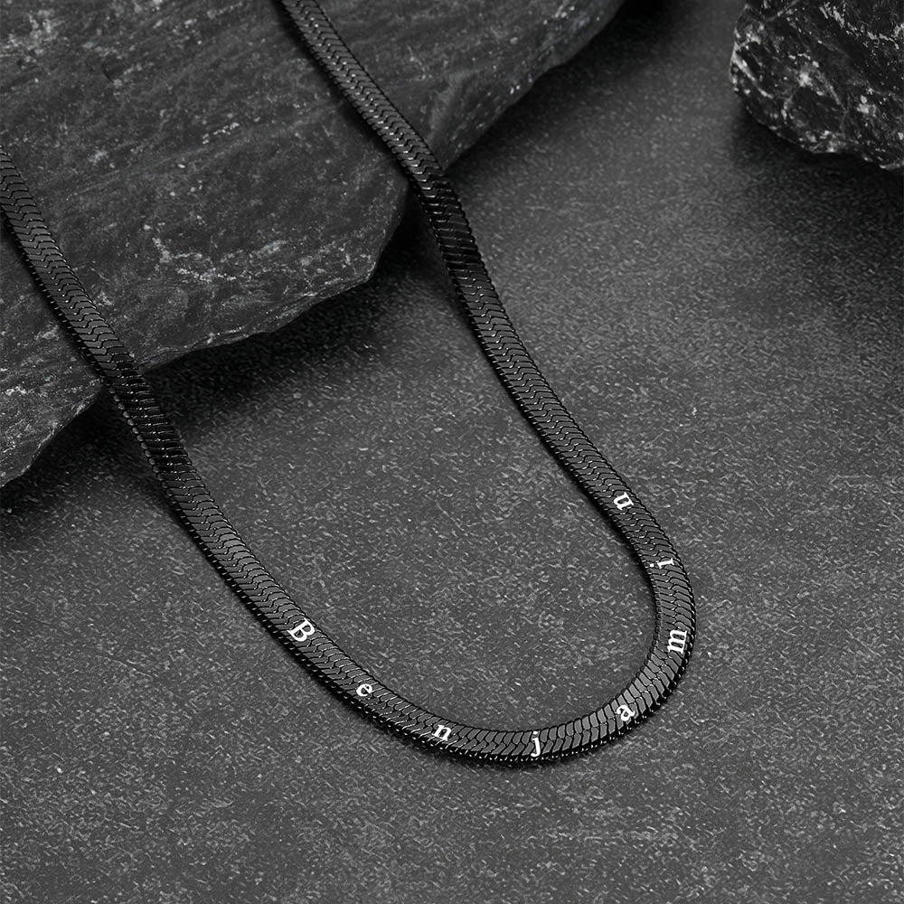 Customized Engraved Herringbone Snake Chain Choker Necklace for Women Men
