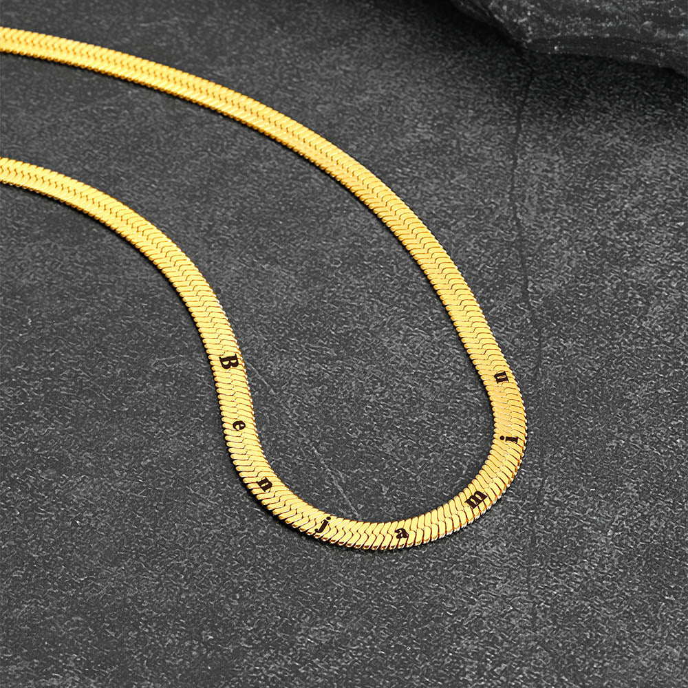 Customized Engraved Herringbone Snake Chain Choker Necklace for Women Men