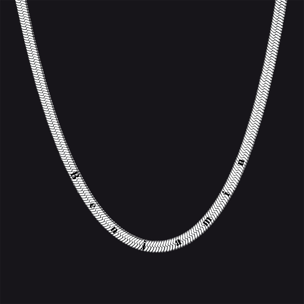 Customized Engraved Herringbone Snake Chain Choker Necklace for Women Men