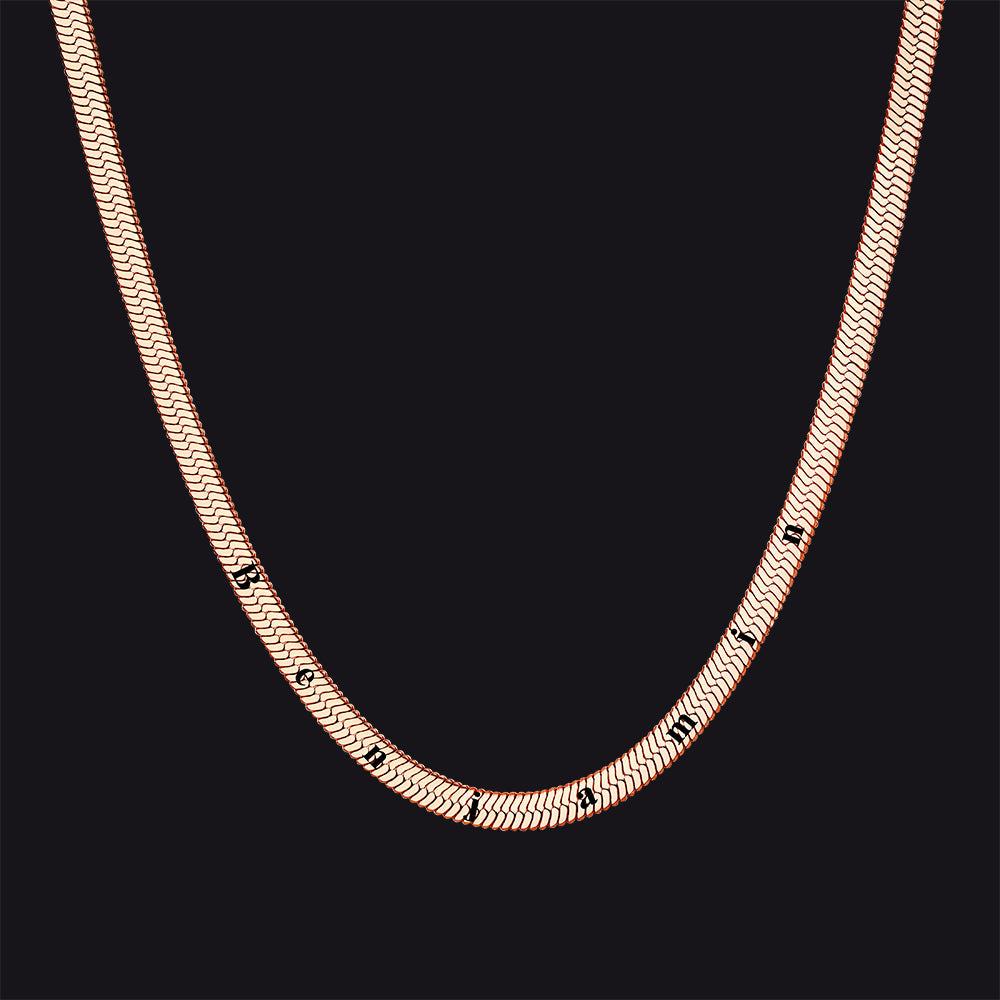Customized Engraved Herringbone Snake Chain Choker Necklace for Women Men