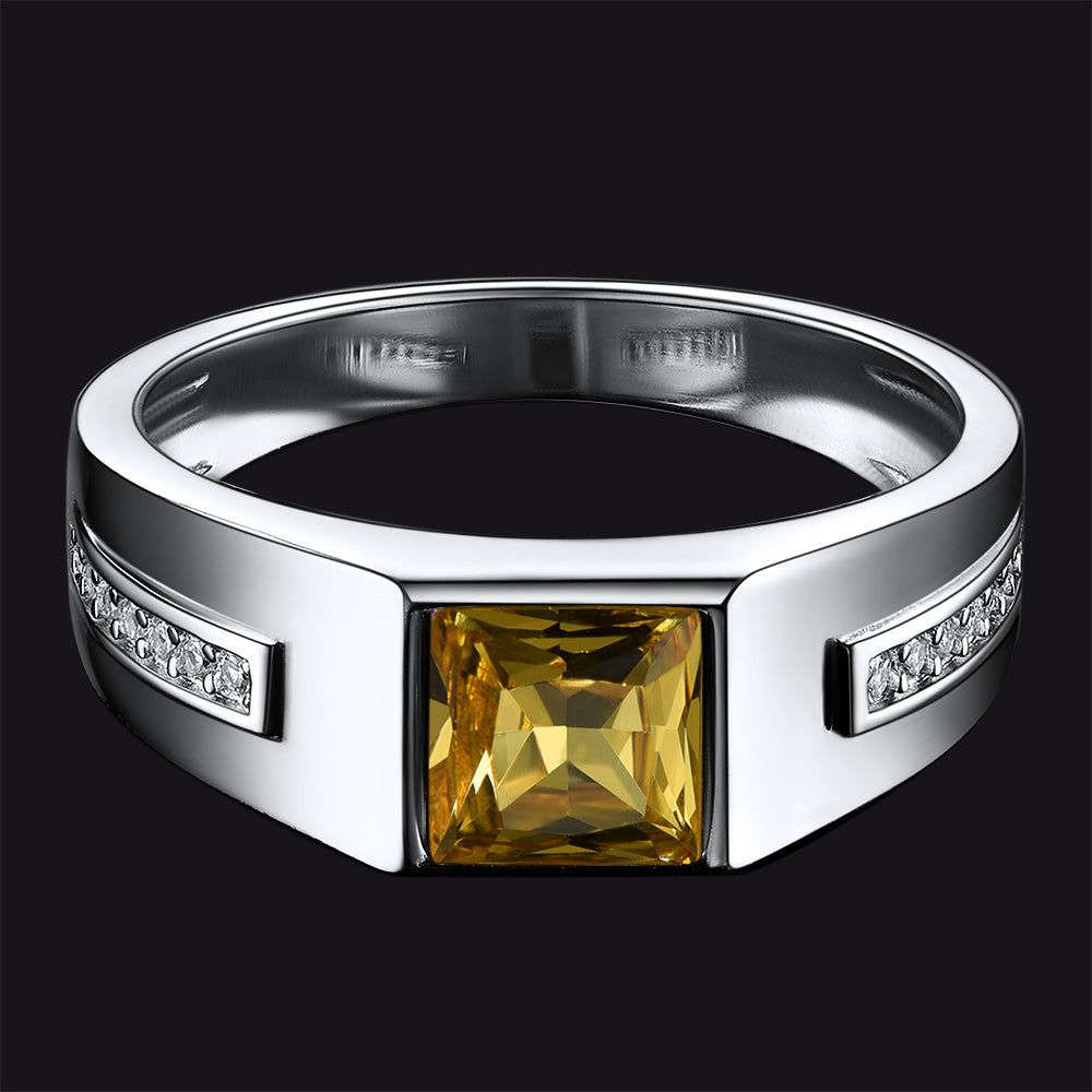 Sterling Silver Birthstone Wedding Band Ring for Men