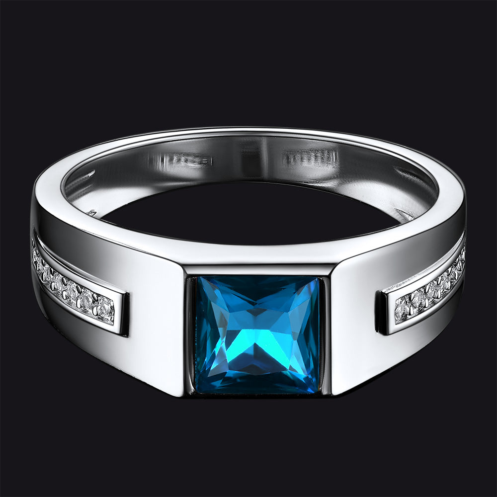 Sterling Silver Birthstone Wedding Band Ring for Men