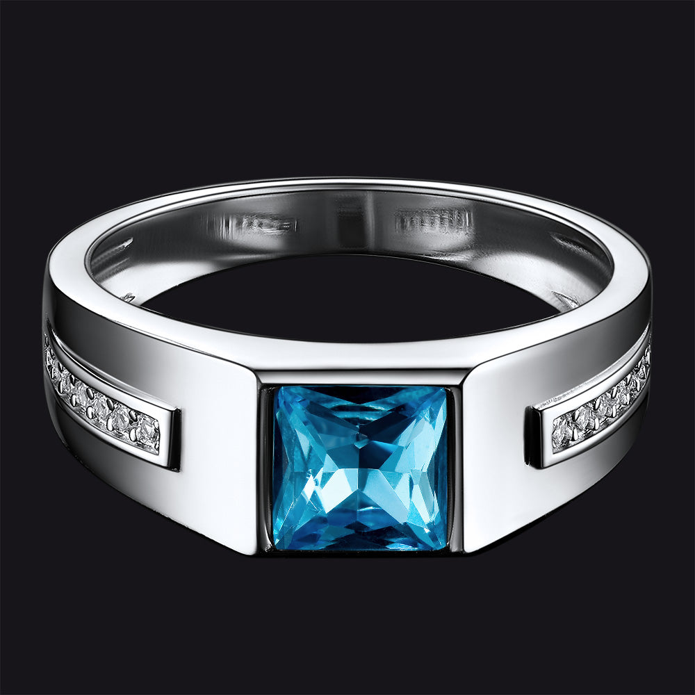 Sterling Silver Birthstone Wedding Band Ring for Men