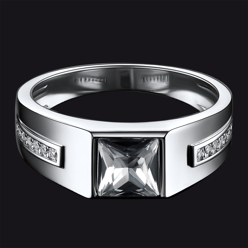 Sterling Silver Birthstone Wedding Band Ring for Men