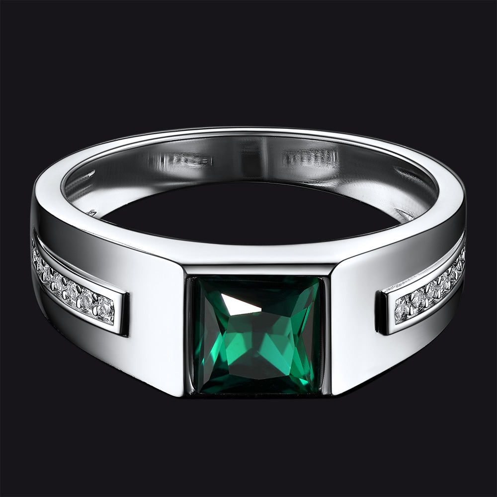 Sterling Silver Birthstone Wedding Band Ring for Men