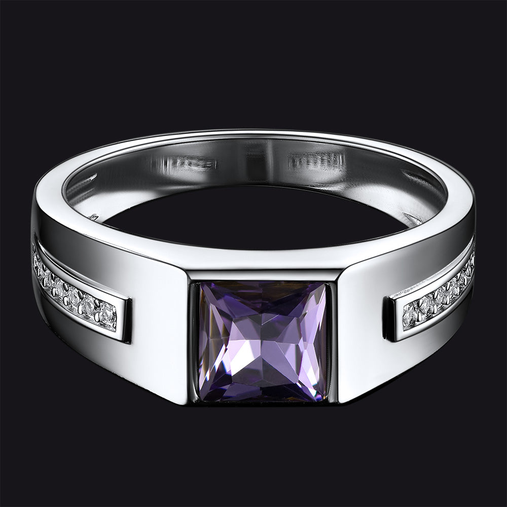 Sterling Silver Birthstone Wedding Band Ring for Men