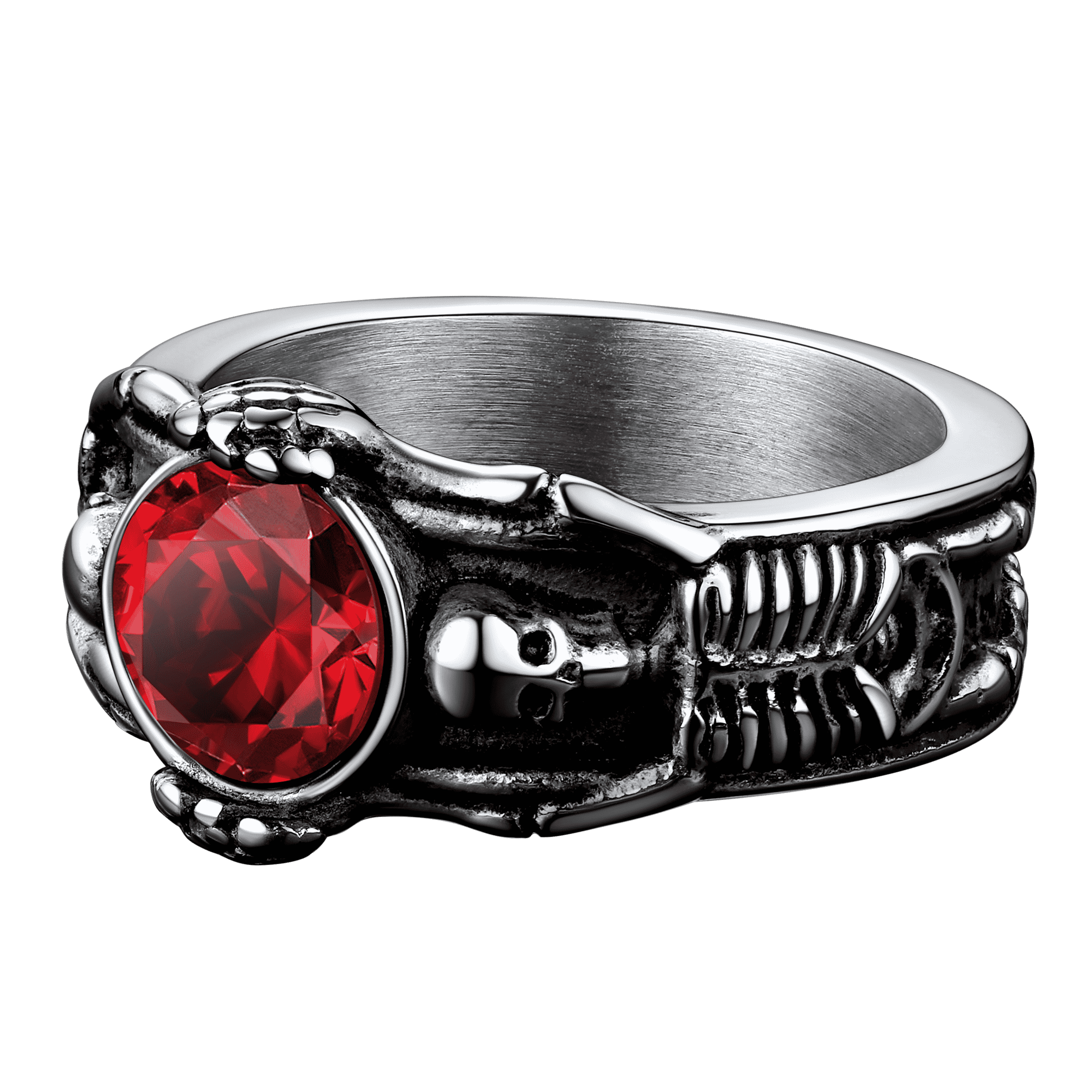 Gothic Gemstone Skull Ring Birthstone Signet Ring For Men