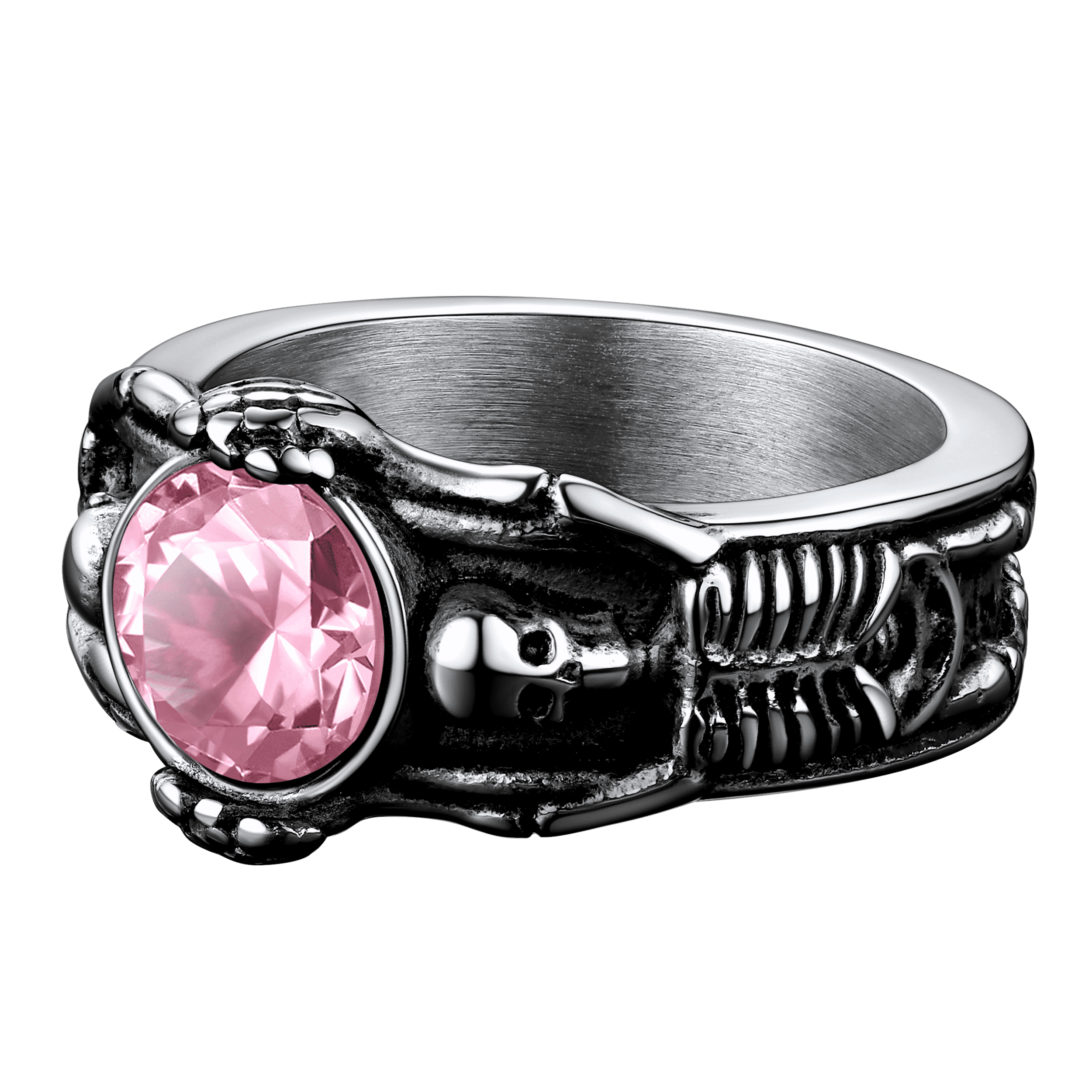 Gothic Gemstone Skull Ring Birthstone Signet Ring For Men