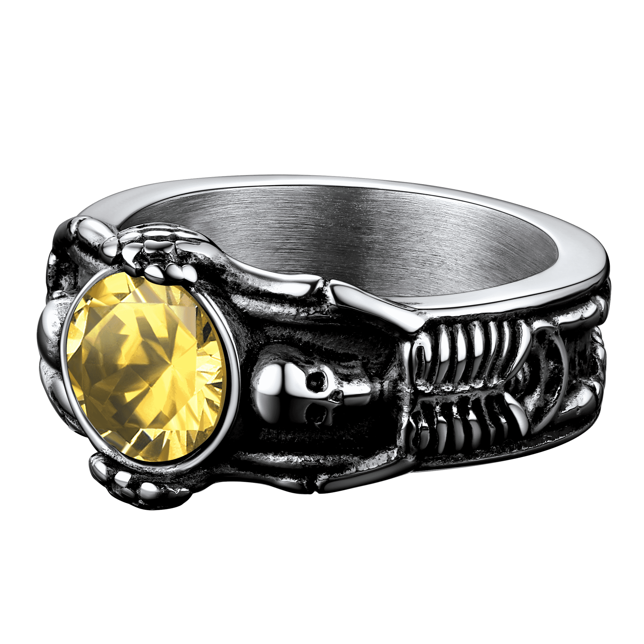 Gothic Gemstone Skull Ring Birthstone Signet Ring For Men