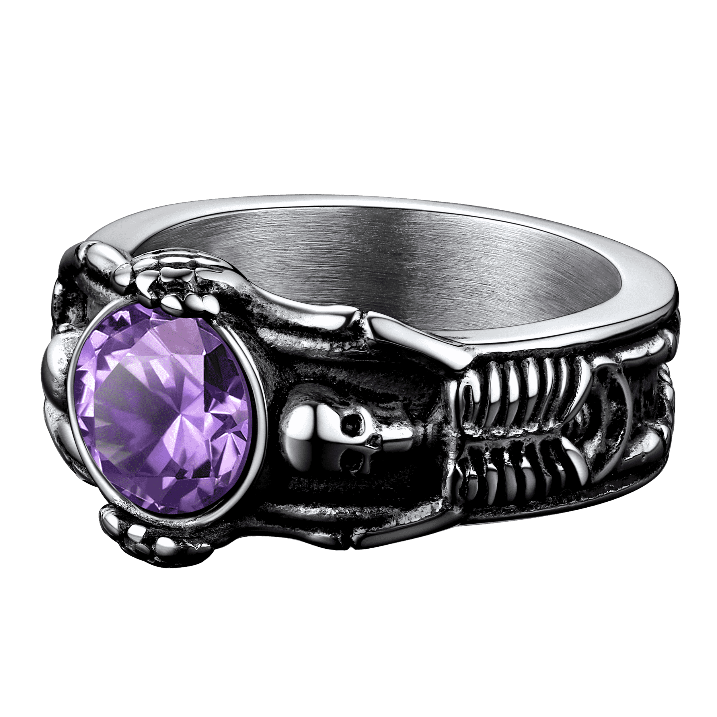 Gothic Gemstone Skull Ring Birthstone Signet Ring For Men