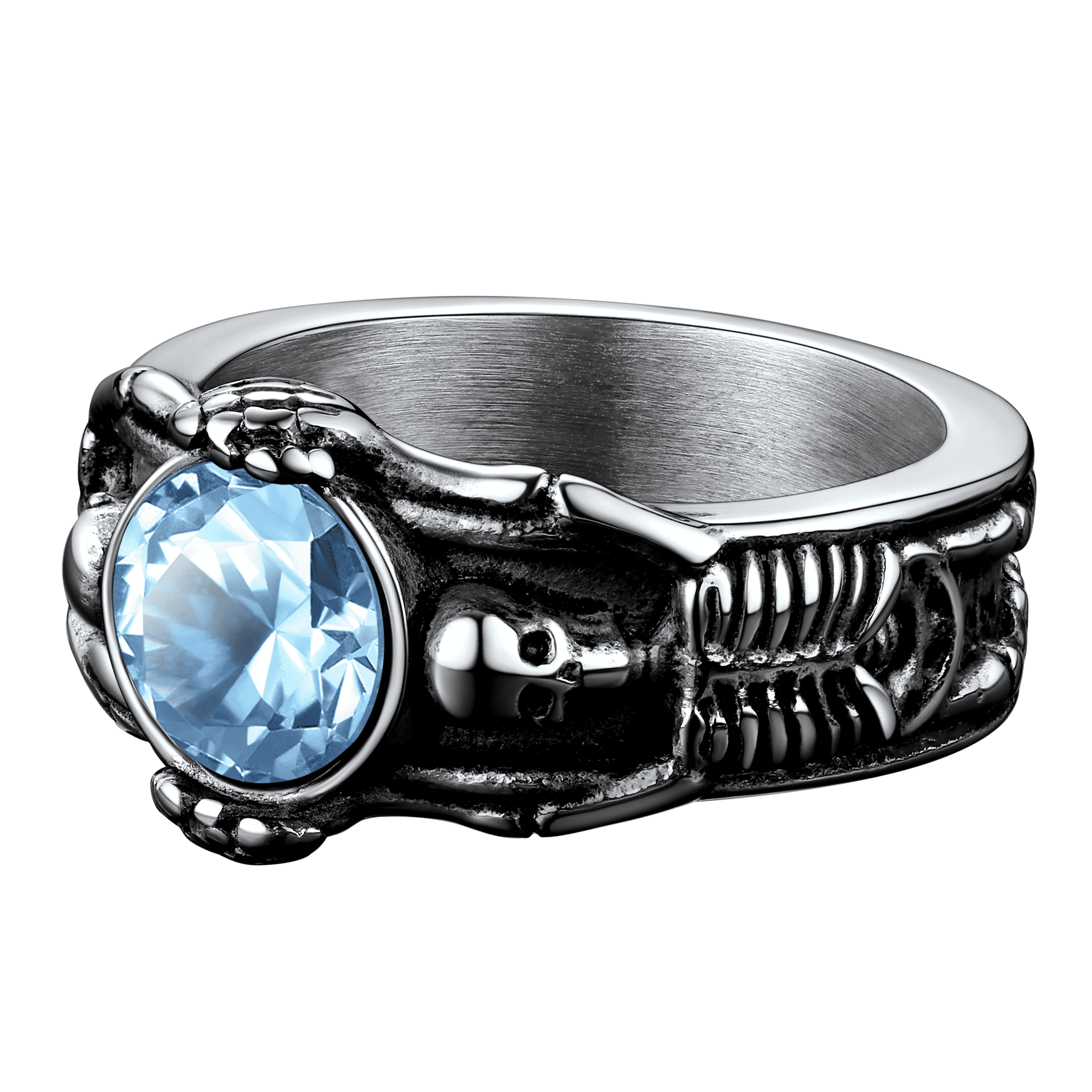 Gothic Gemstone Skull Ring Birthstone Signet Ring For Men