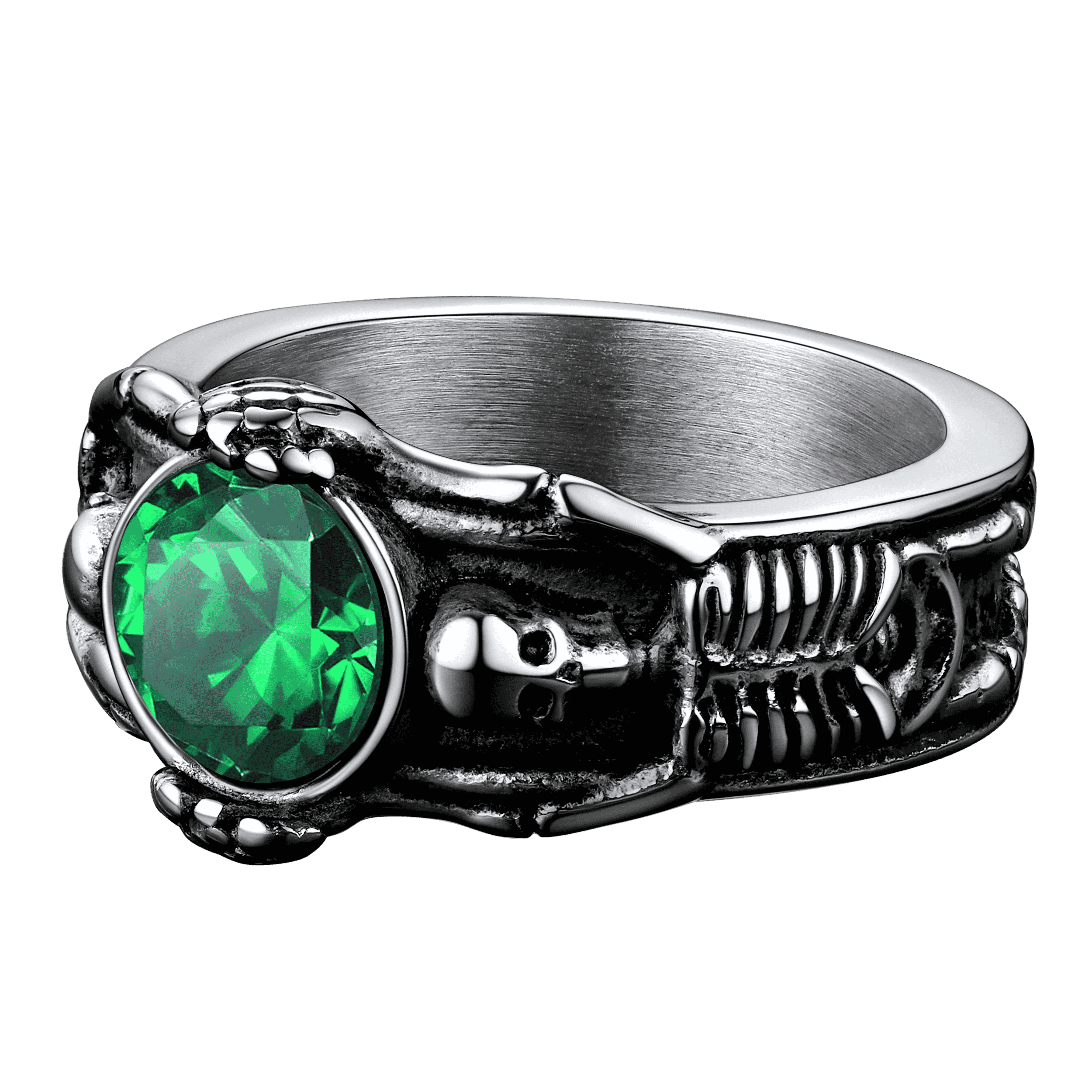 Gothic Gemstone Skull Ring Birthstone Signet Ring For Men