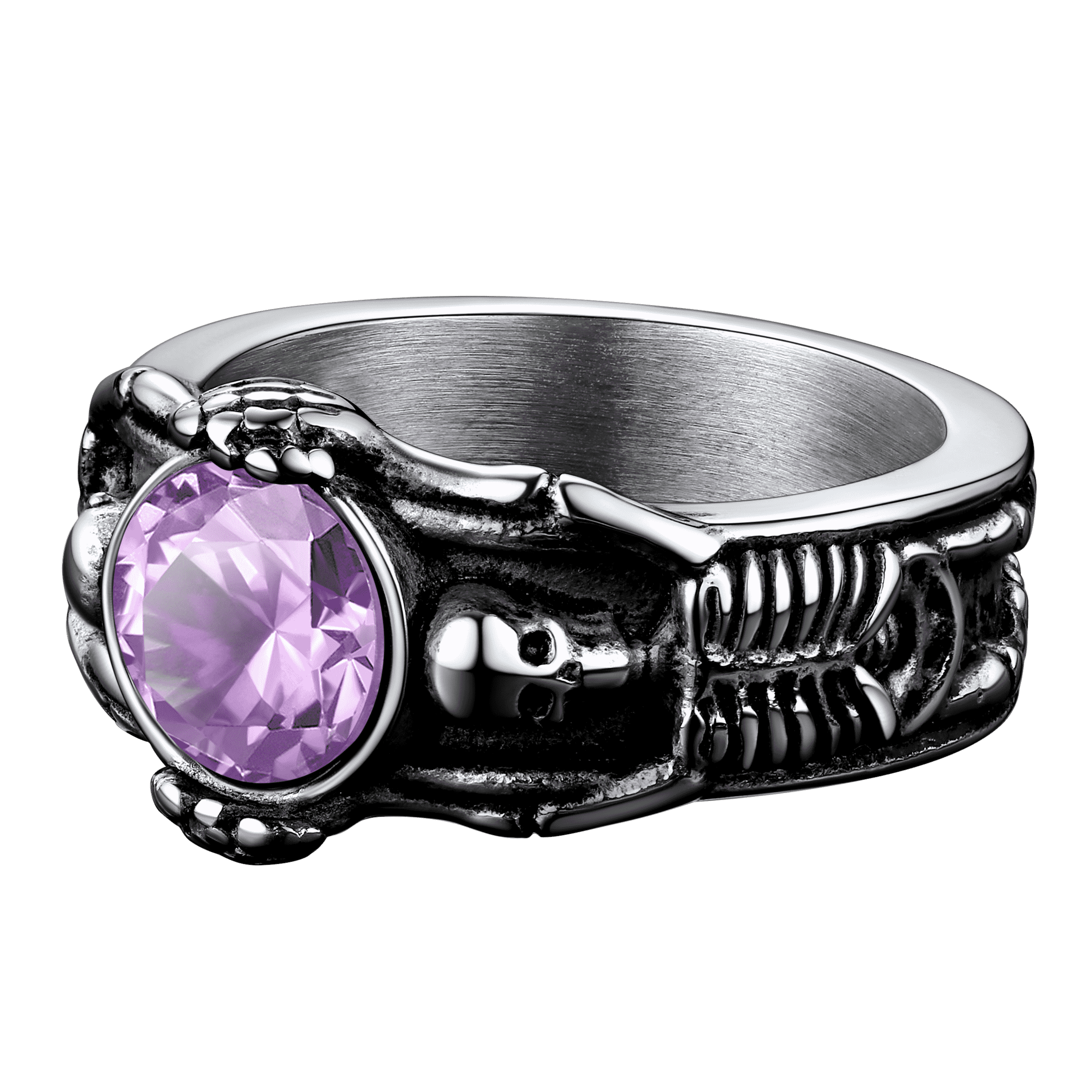 Gothic Gemstone Skull Ring Birthstone Signet Ring For Men