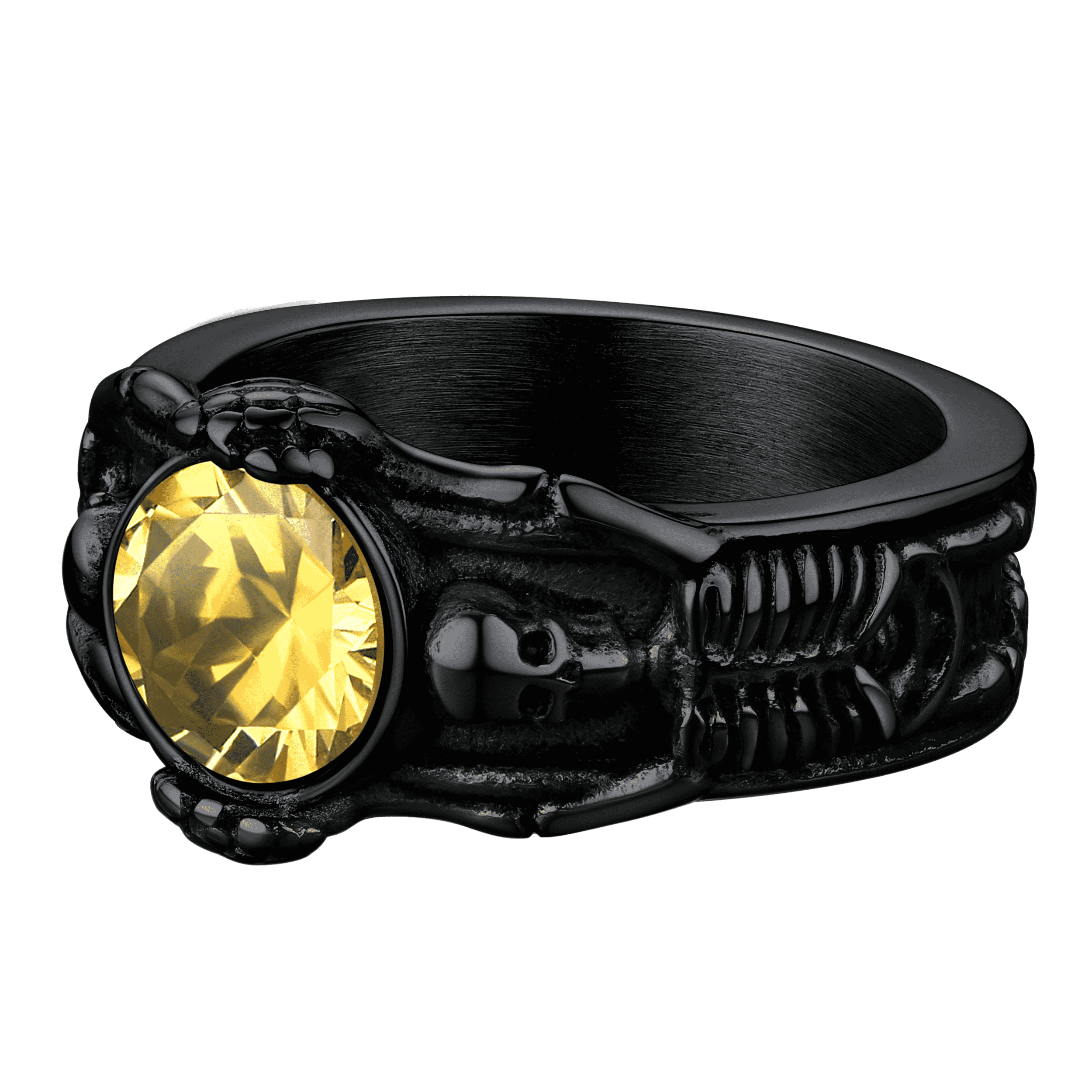 Gothic Gemstone Skull Ring Birthstone Signet Ring For Men