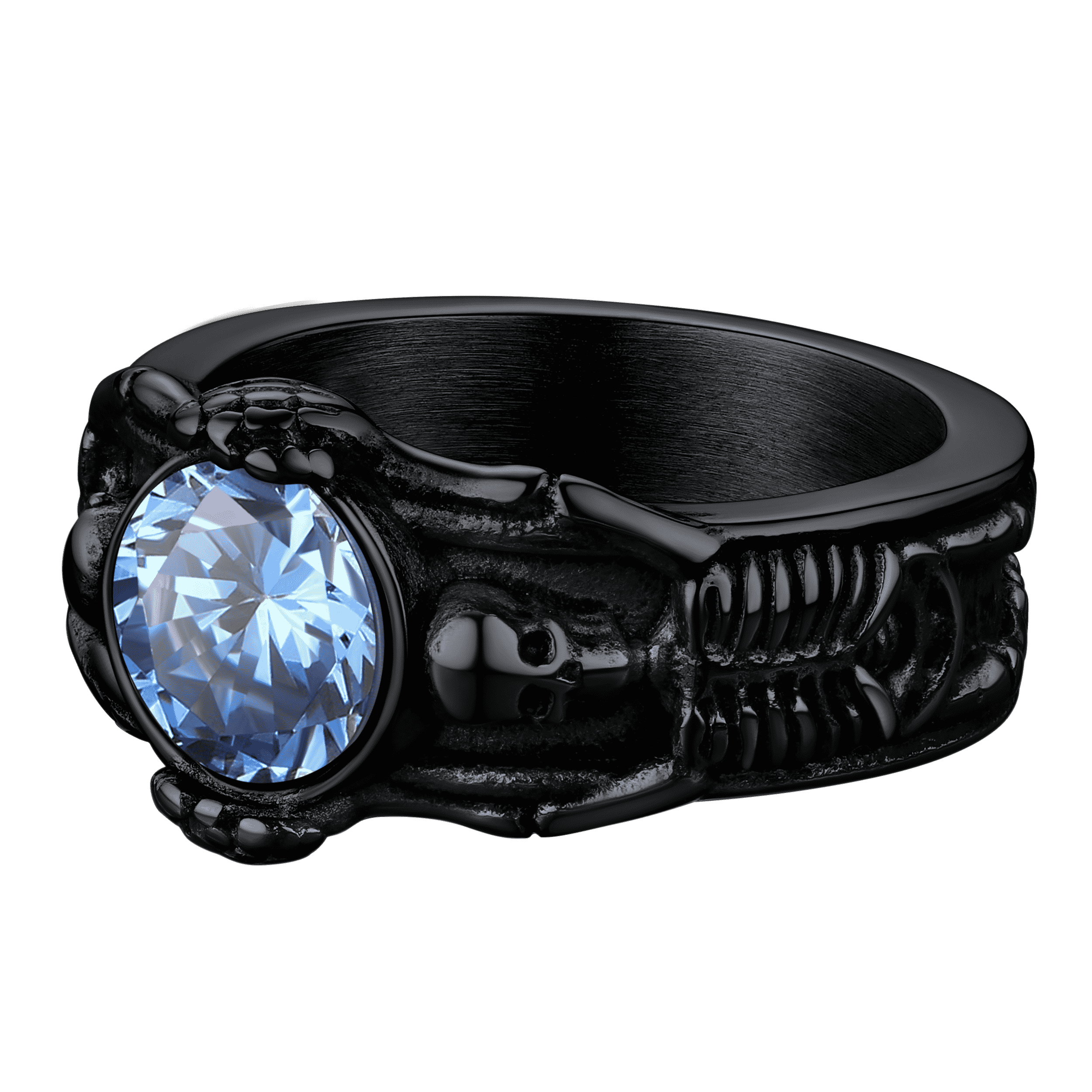 Gothic Gemstone Skull Ring Birthstone Signet Ring For Men