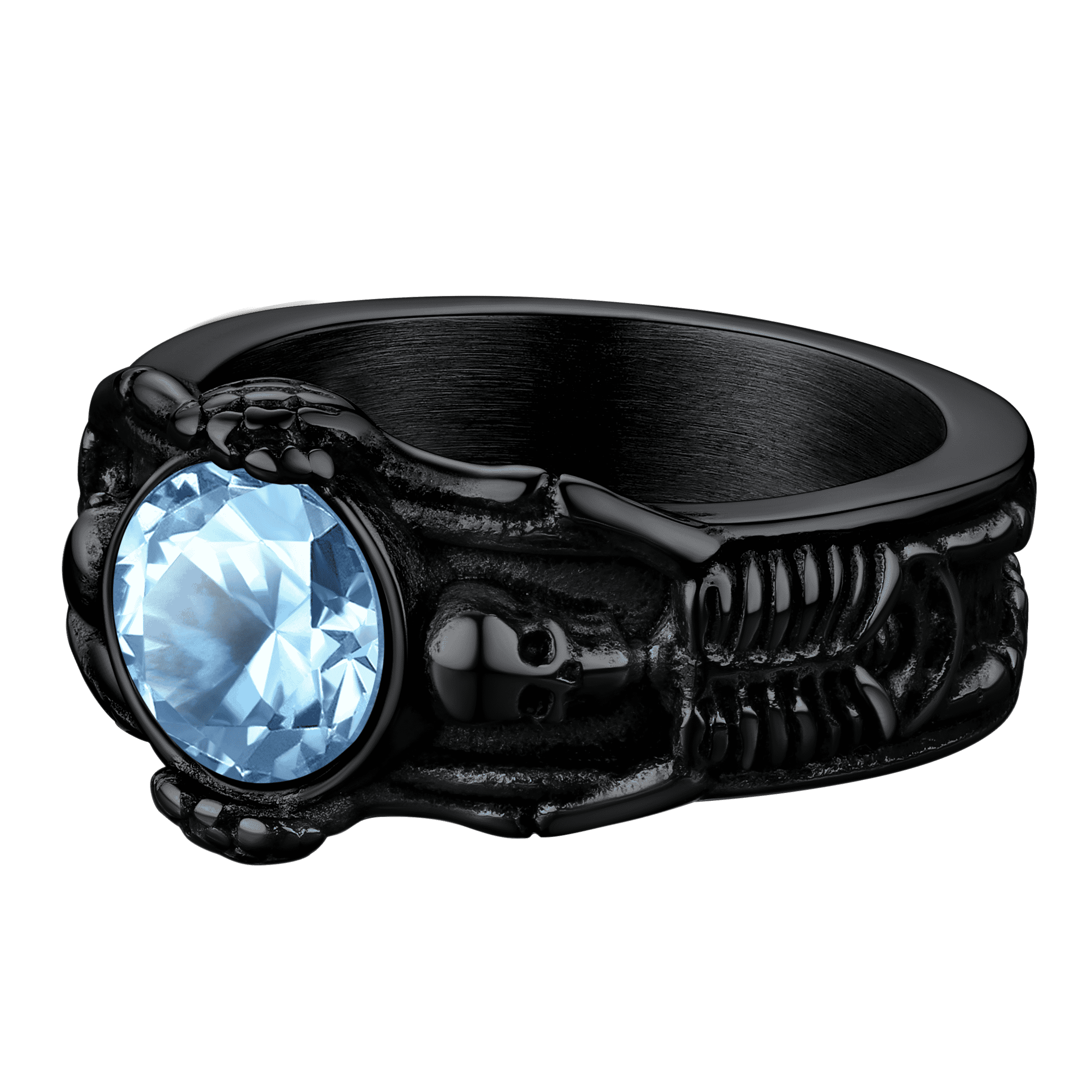 Gothic Gemstone Skull Ring Birthstone Signet Ring For Men