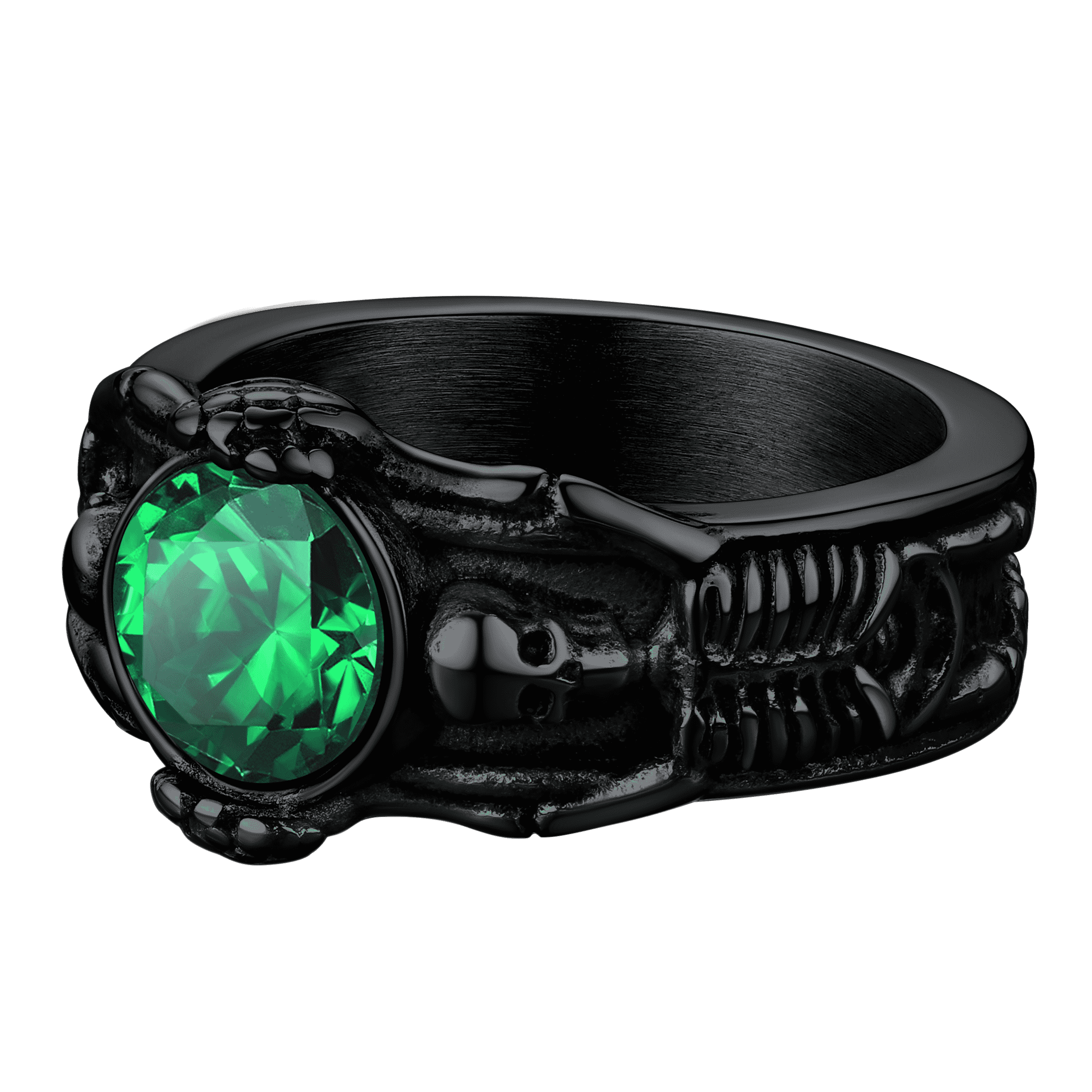 Gothic Gemstone Skull Ring Birthstone Signet Ring For Men