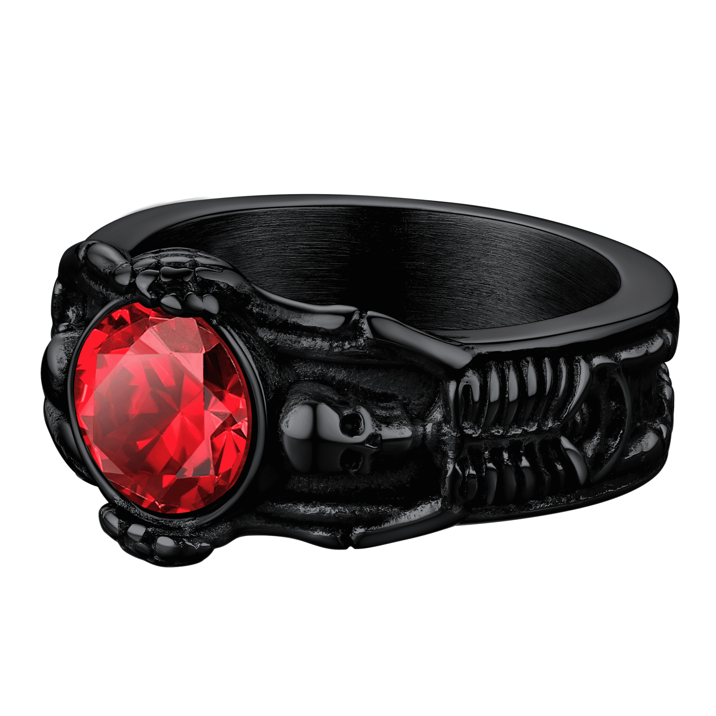 Gothic Gemstone Skull Ring Birthstone Signet Ring For Men